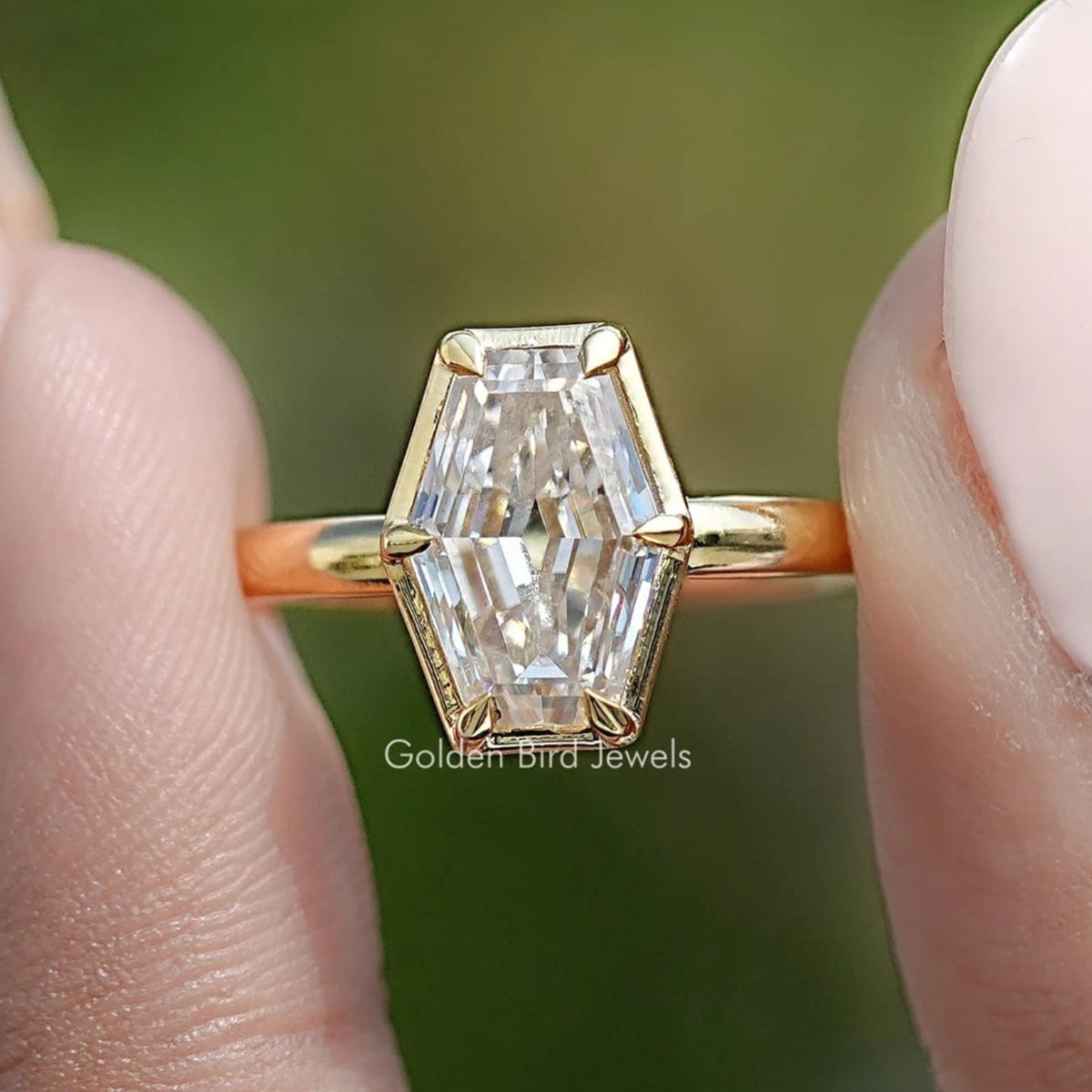 Front View of Near Colorless Old Mine Lozenge Moissanite Solitaire Ring