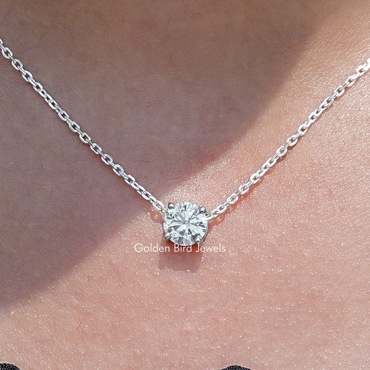 Close Up View of Round Cut Diamond Solitaire Pendant Necklace
