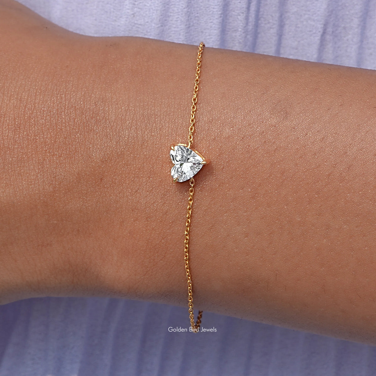Close up View of Heart Shaped Diamond Solitaire Chain Bracelet