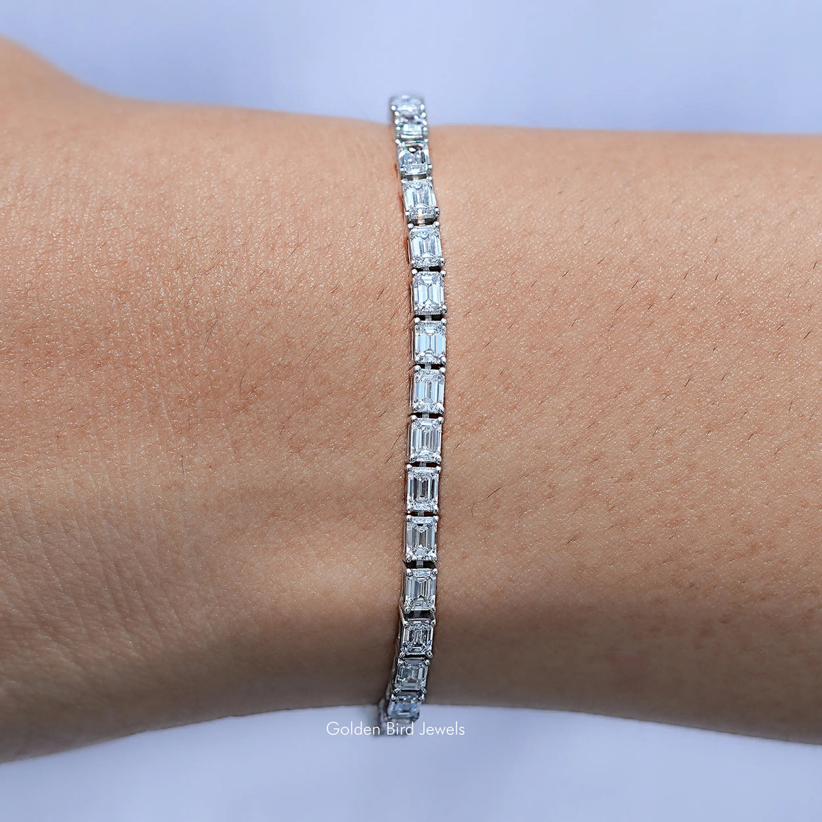 View Of Emerald Cut Lab Grown Diamond Tennis Bracelet