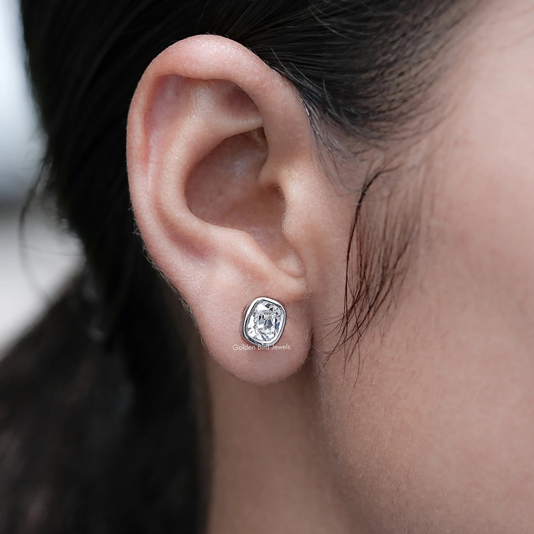 Old Mine Cushion Cut Lab Diamond Stud Earrings