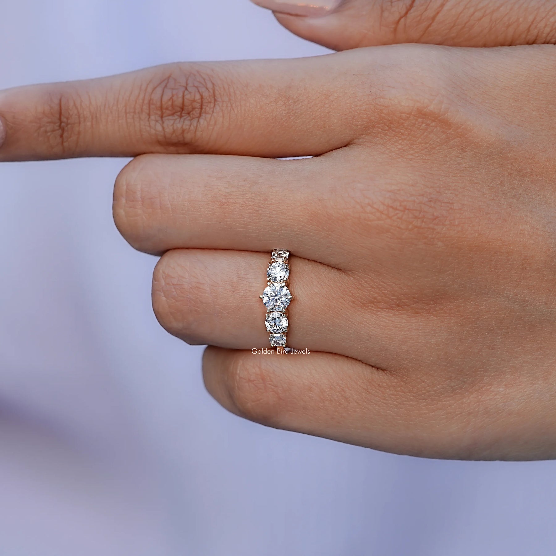 Front View of Round Cut Lab Diamond Five Stone Ring