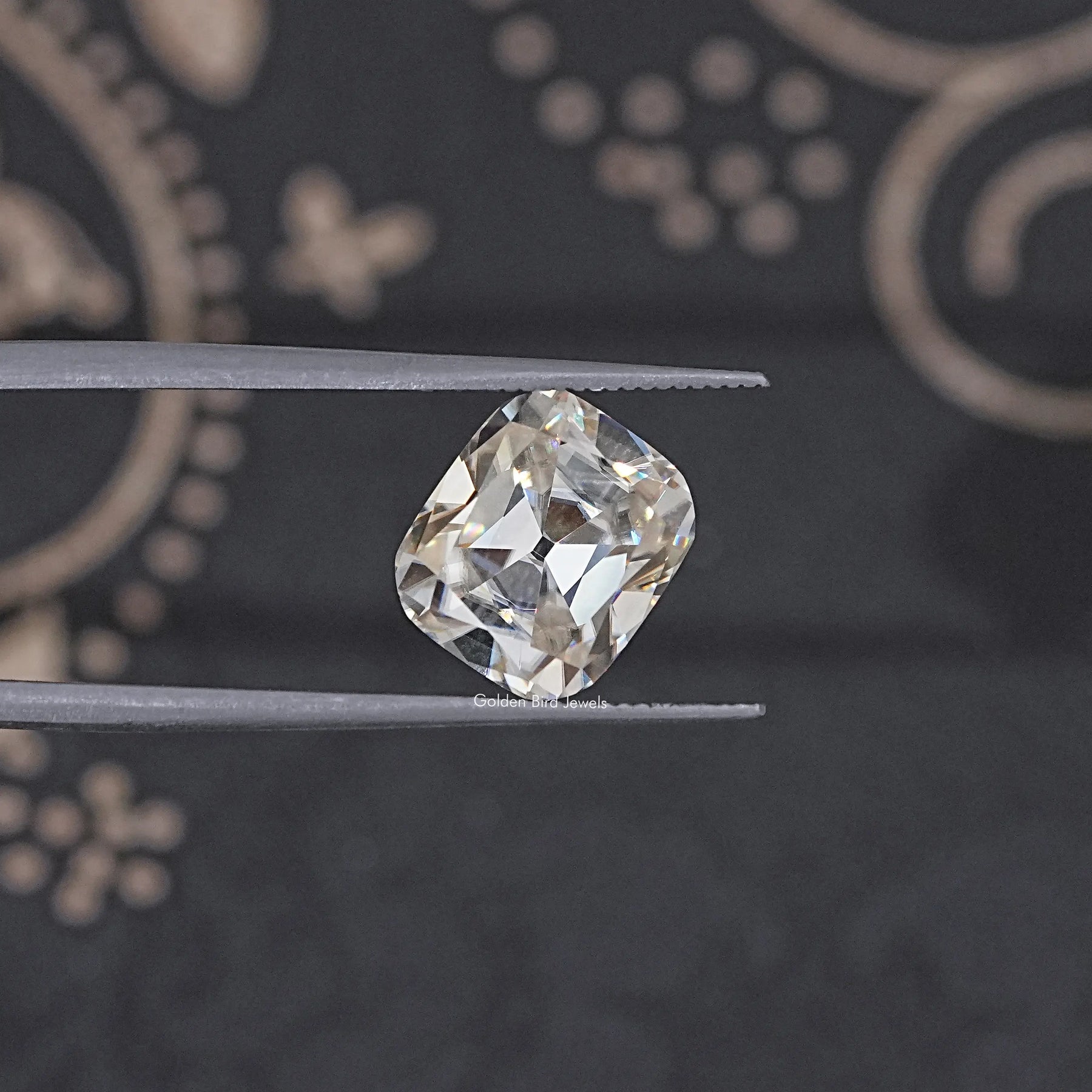 Detailed View Of Old Mine Cushion Cut Loose Moissanite Stone