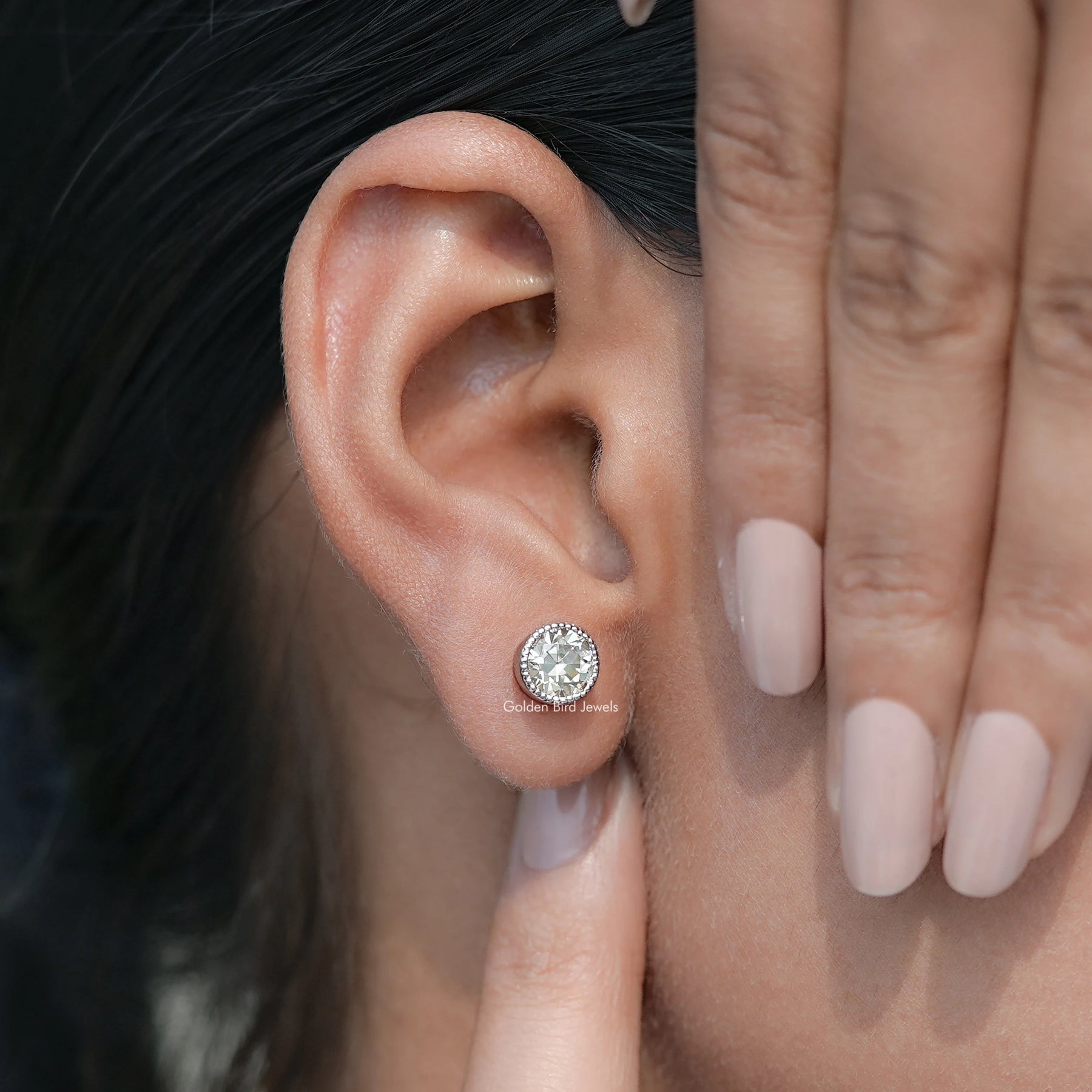 Close view of Old European Stud Earrings