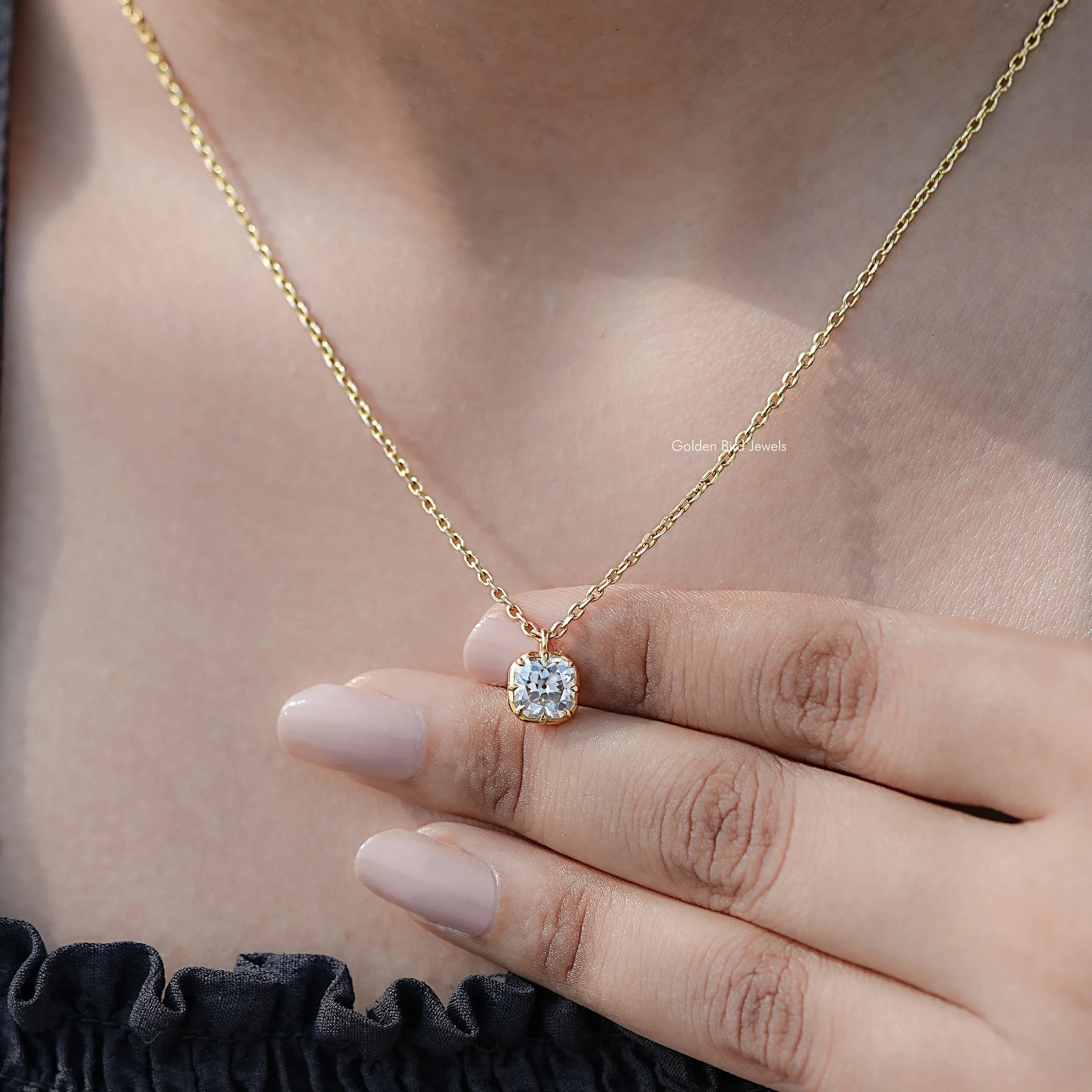 Front View Of Old Mine Cushion Moissanite Pendant