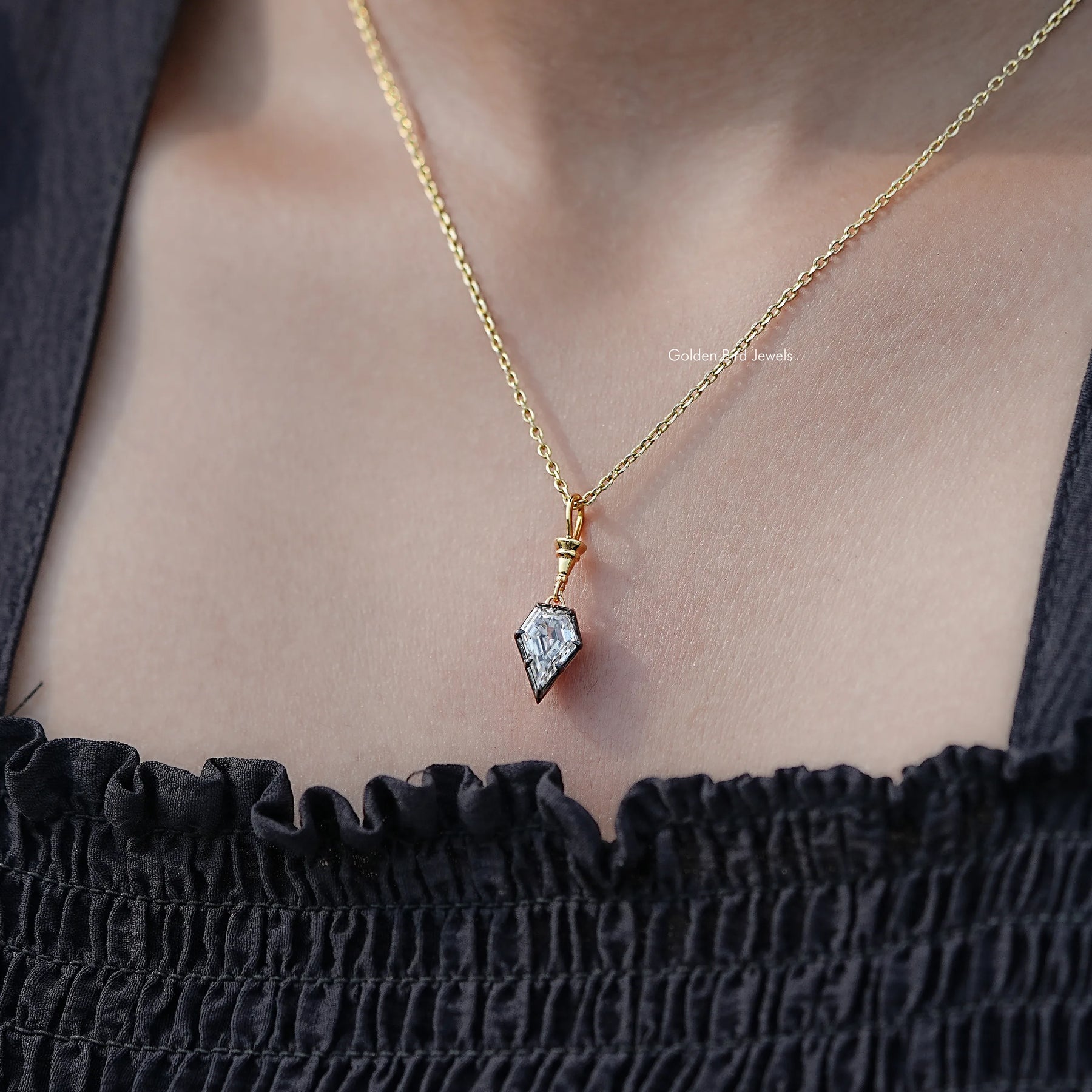 Detailed View Of Old Mine Shield Moissanite Pendant
