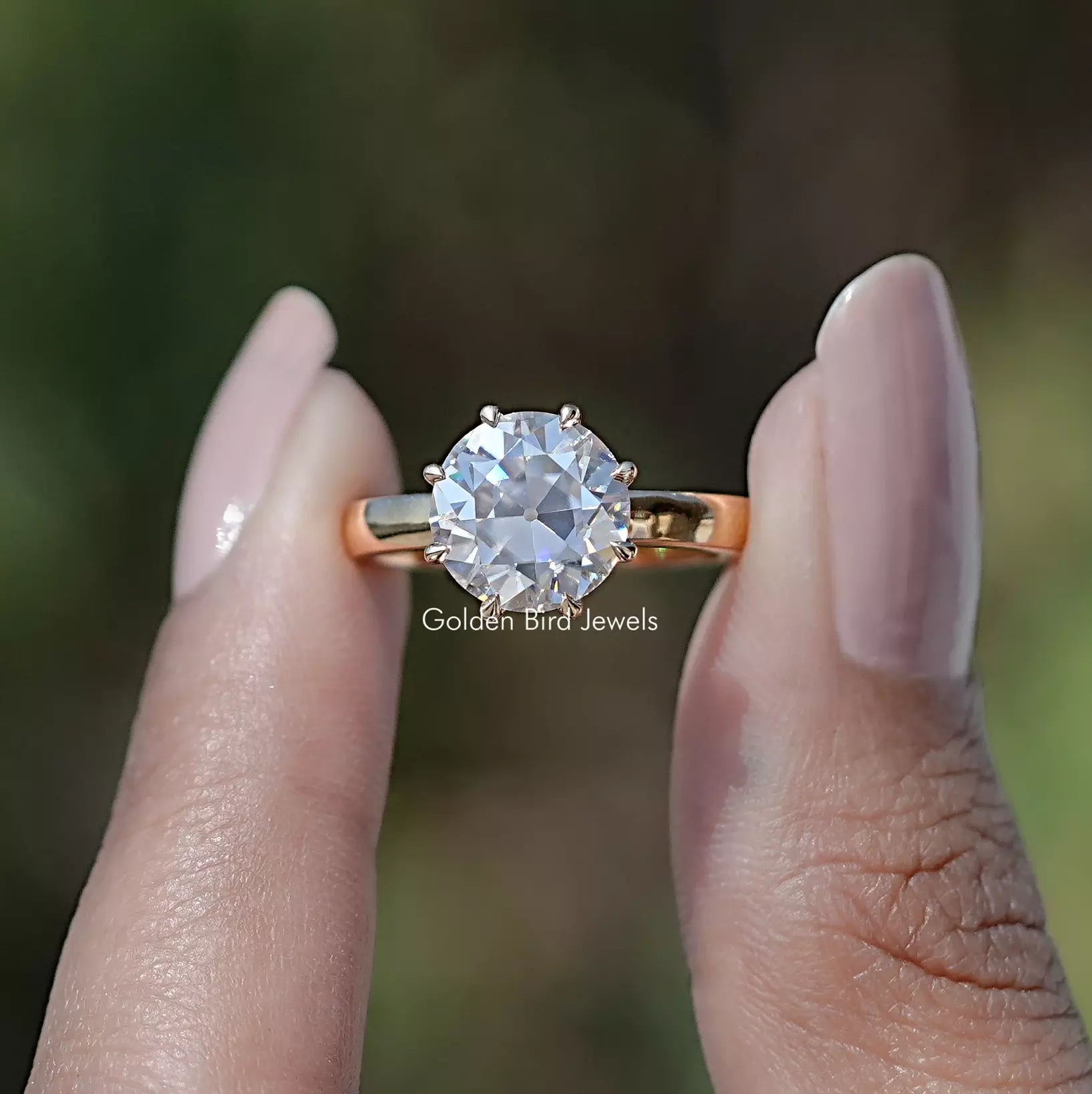 Front view of Old European Cut Round Moissanite Solitaire Ring