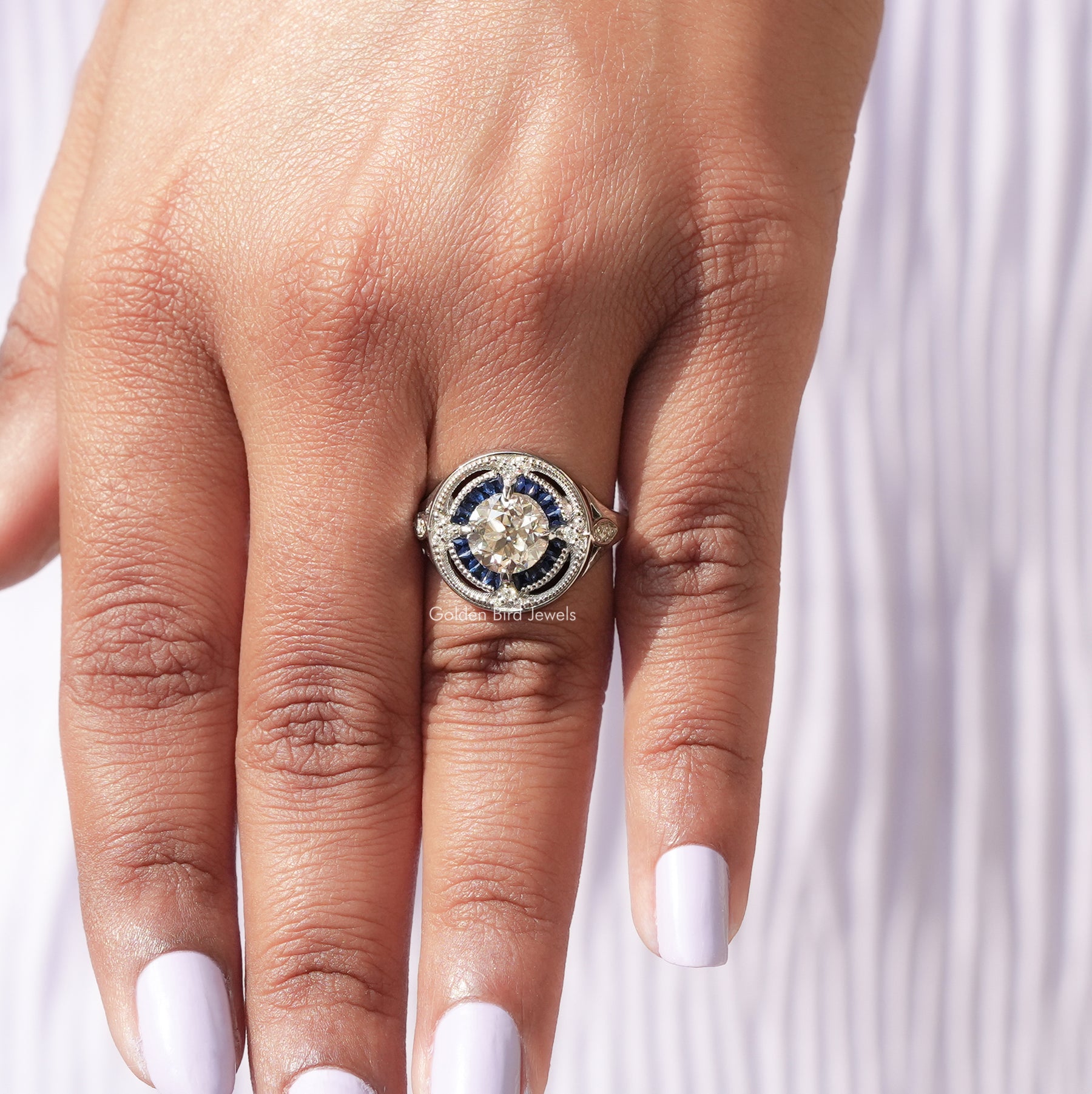 Close-Up View of Round Cut Moissanite Wedding Ring In White Gold