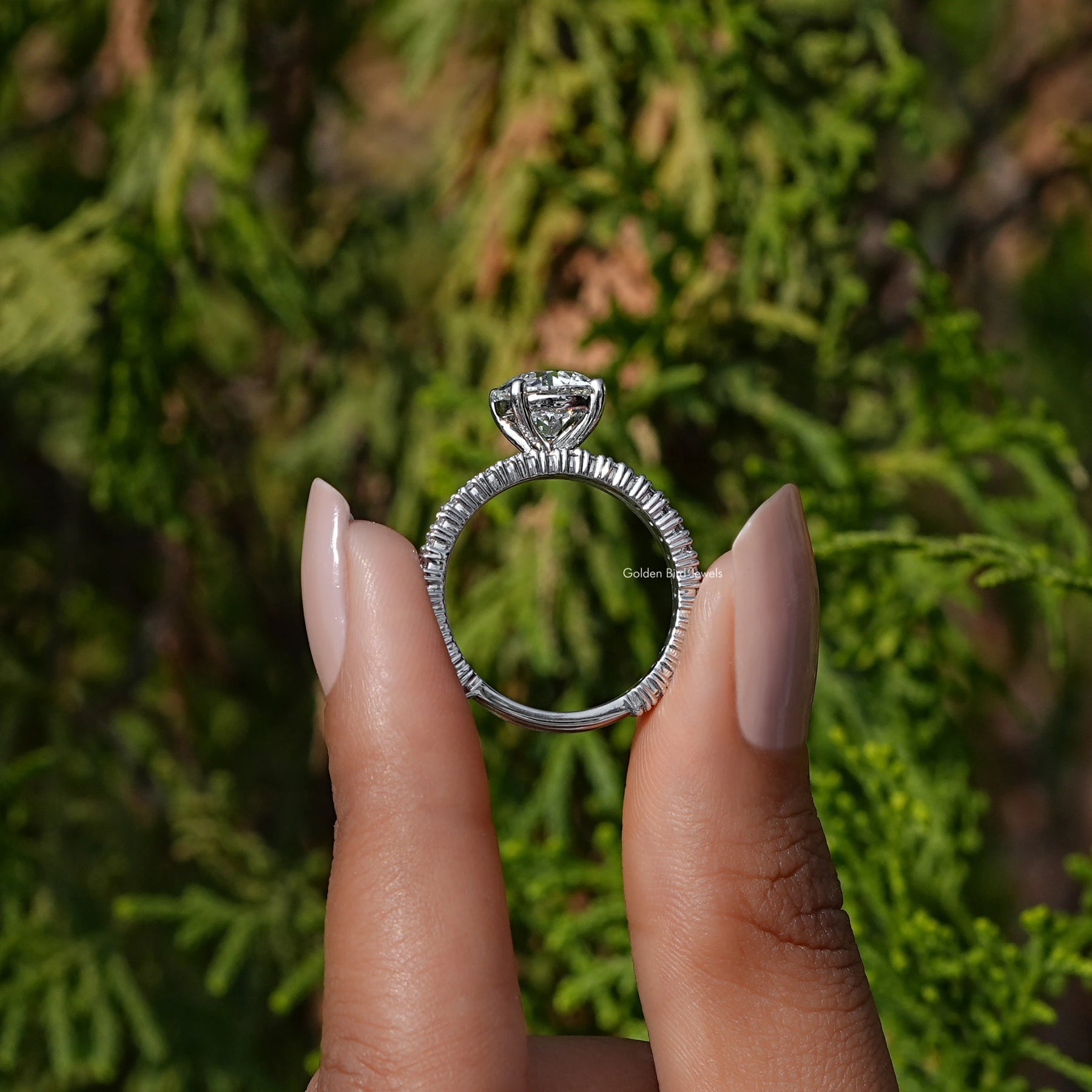 Back View of A Old European Round Cut Diamond Bridal Ring Set
