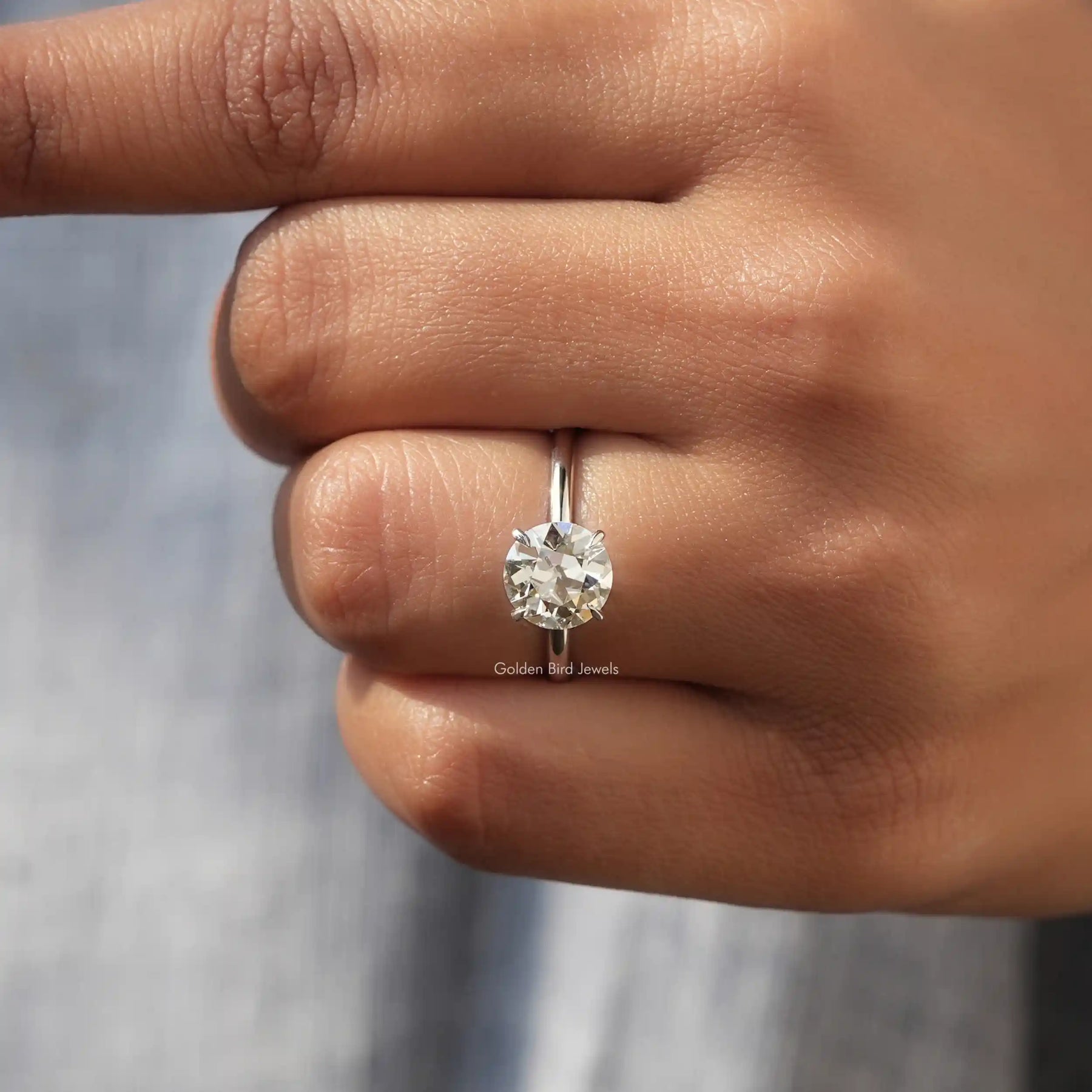 View of Round Cut Diamond Solitaire Ring In White Gold