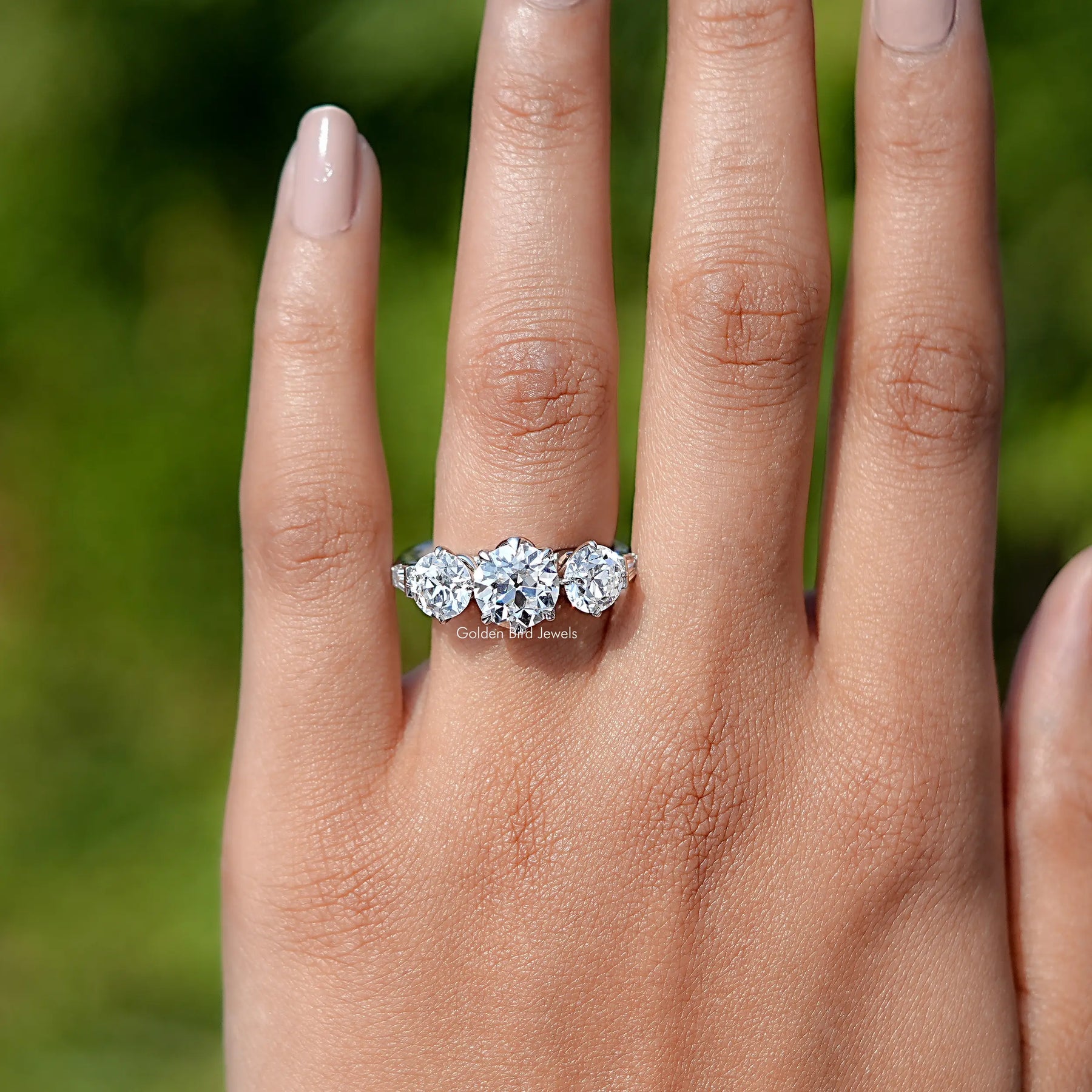 View of Round Cut Lab Diamond Five Stone Engagement Ring In White Gold