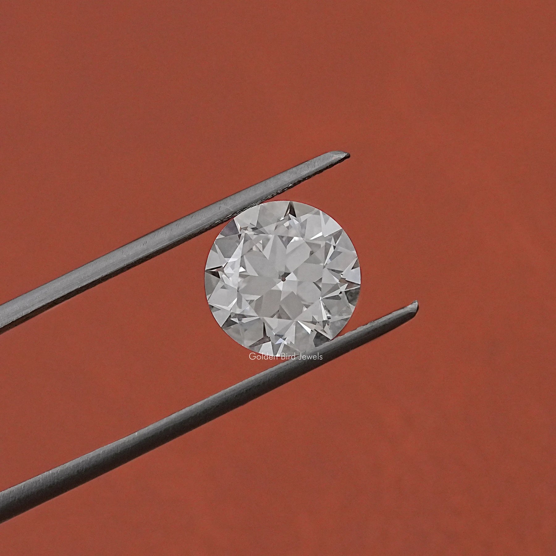 Tweezer hold on Old European Round Cut Lab Grown Diamond