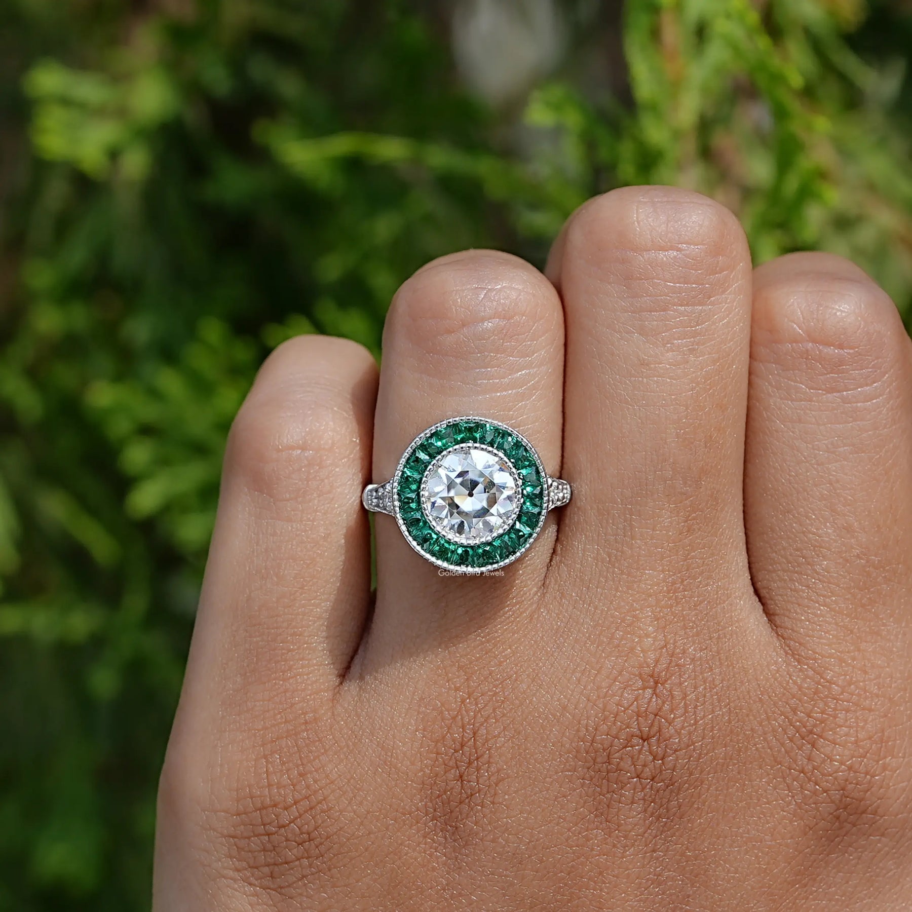 Detailed View Of Round Cut Moissanite Engagement Ring In White Gold
