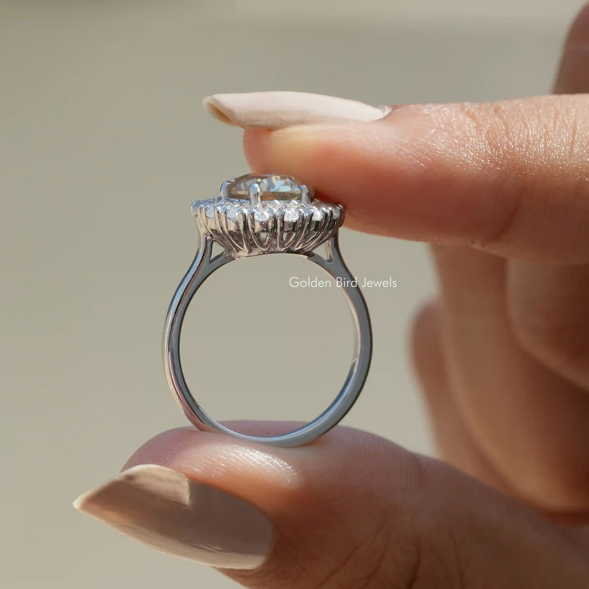 Back View of Round Cut Moissanite Vintage Ring In finger