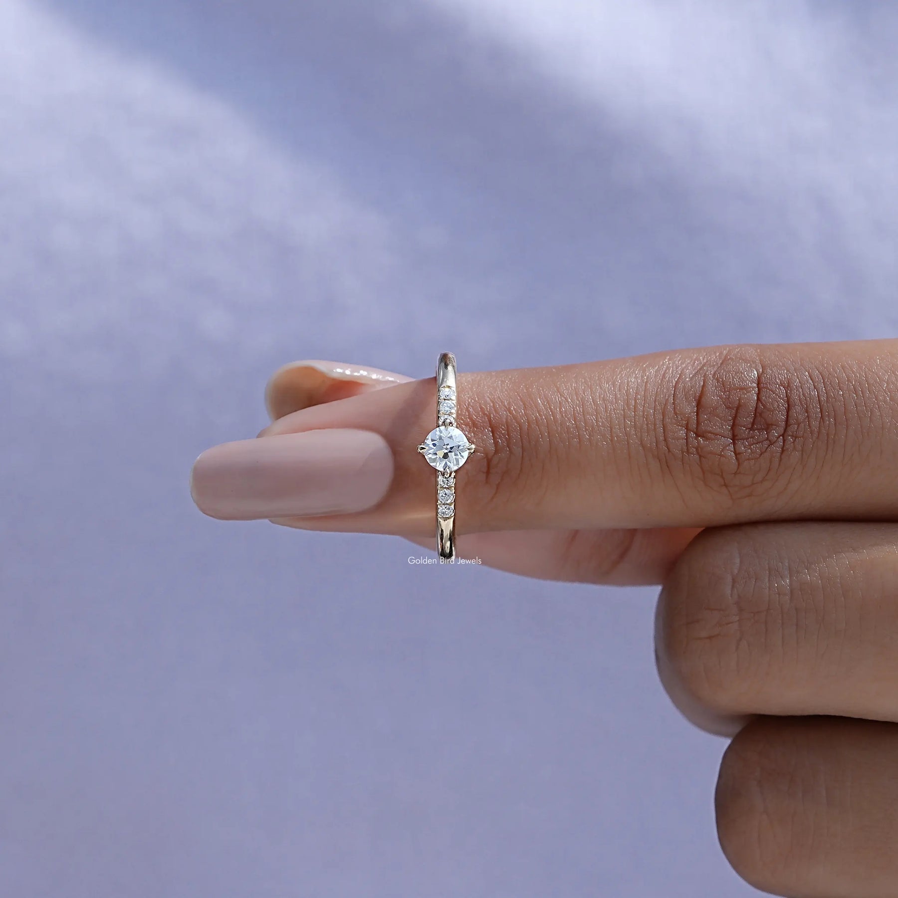 View of Round Cut Lab Diamond Accent Ring In Yellow Gold
