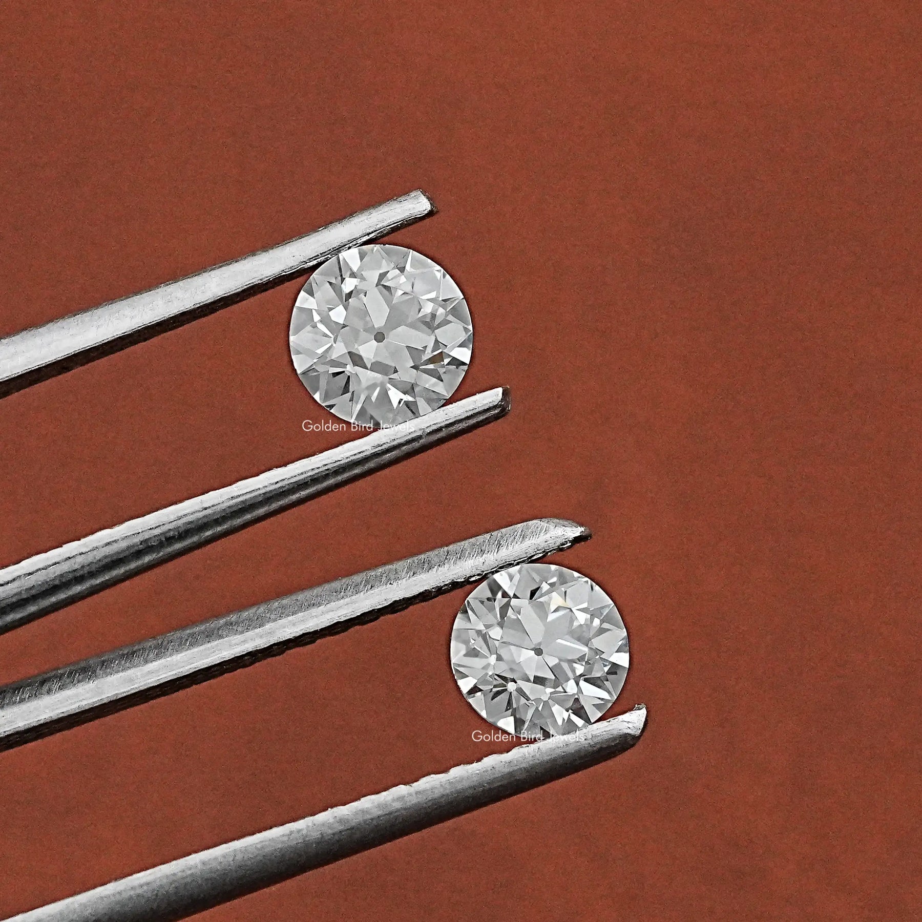 Tweezer holding the Round Cut Loose Diamond Matching Pair