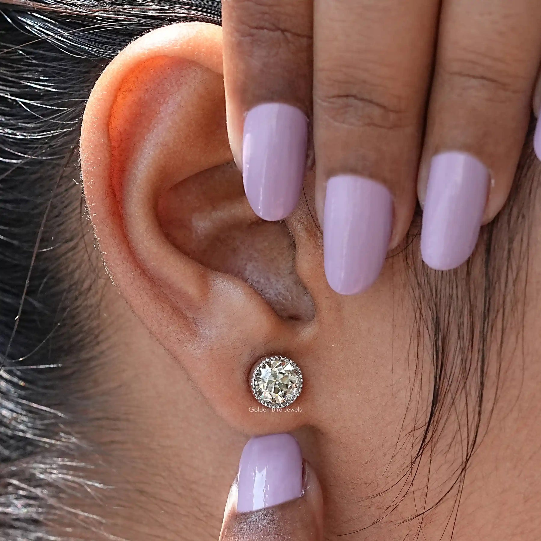 View of Moissanite OEC Round Cut Stud Earrings