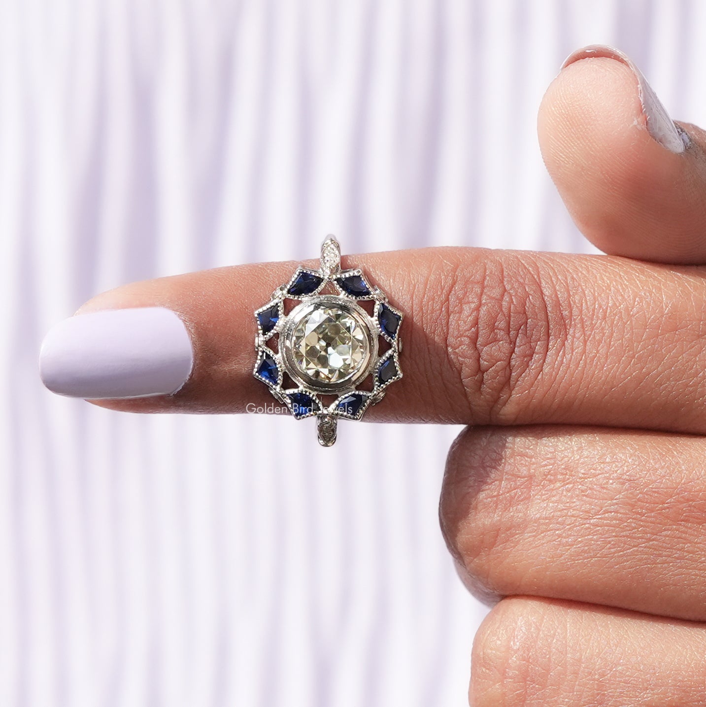 In finger front View of Round Cut Moissanite Wedding Ring
