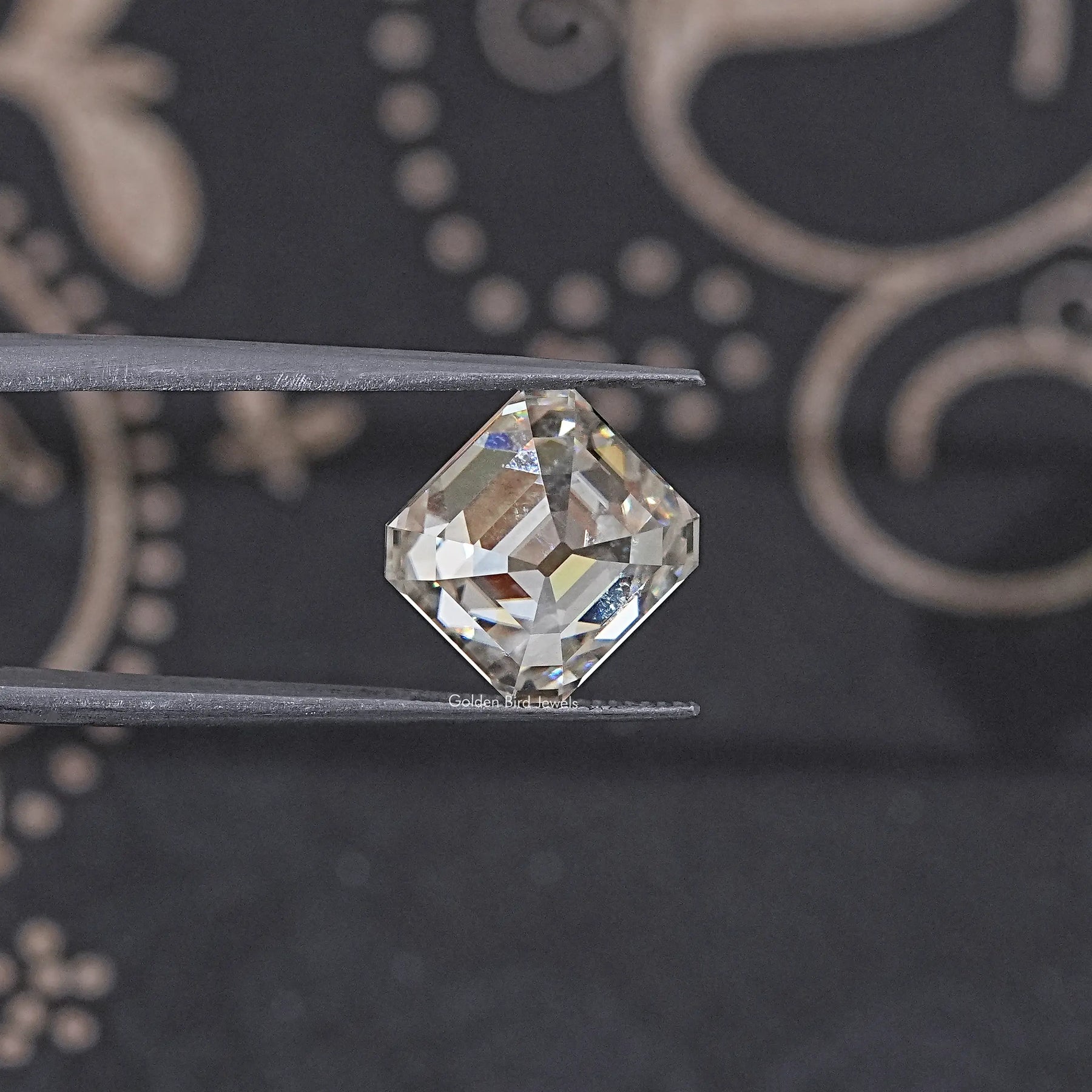 In Tweezer View Of Old Mine Asscher Cut Loose Moissanite Stone