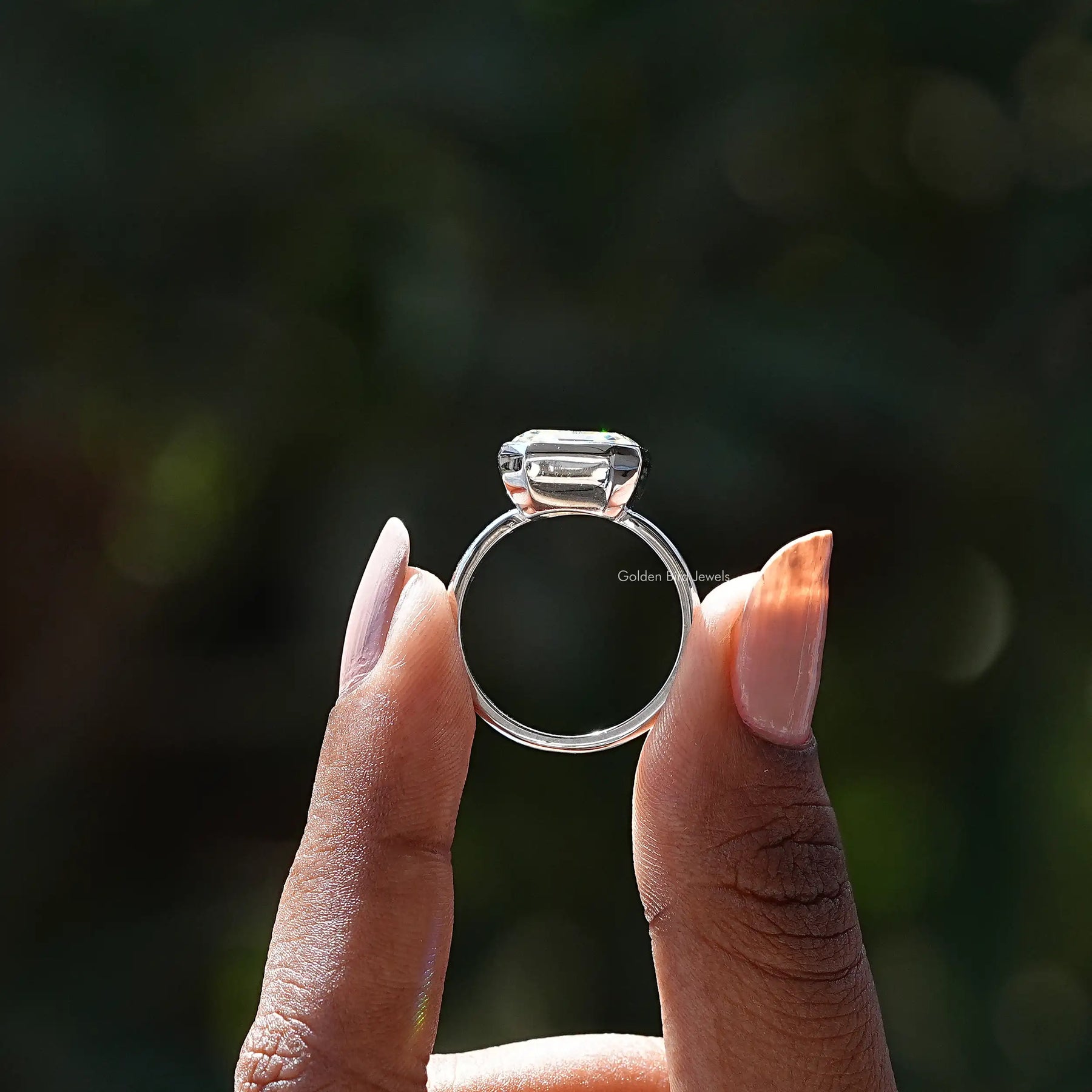 Old Mine Asscher Cut Moissanite Bezel Set Ring