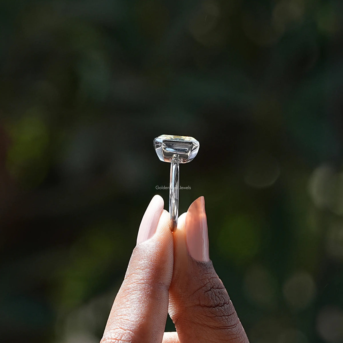 Old Mine Asscher Cut Moissanite Bezel Set Ring