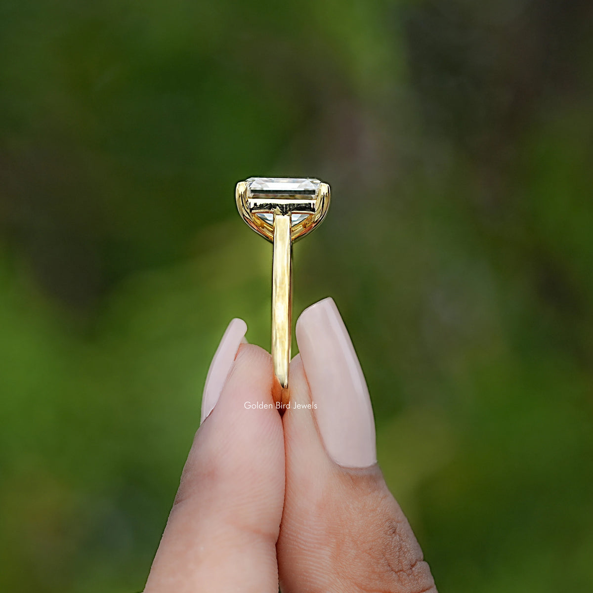 Side View of Old Mine Asscher Moissanite Solitaire Ring