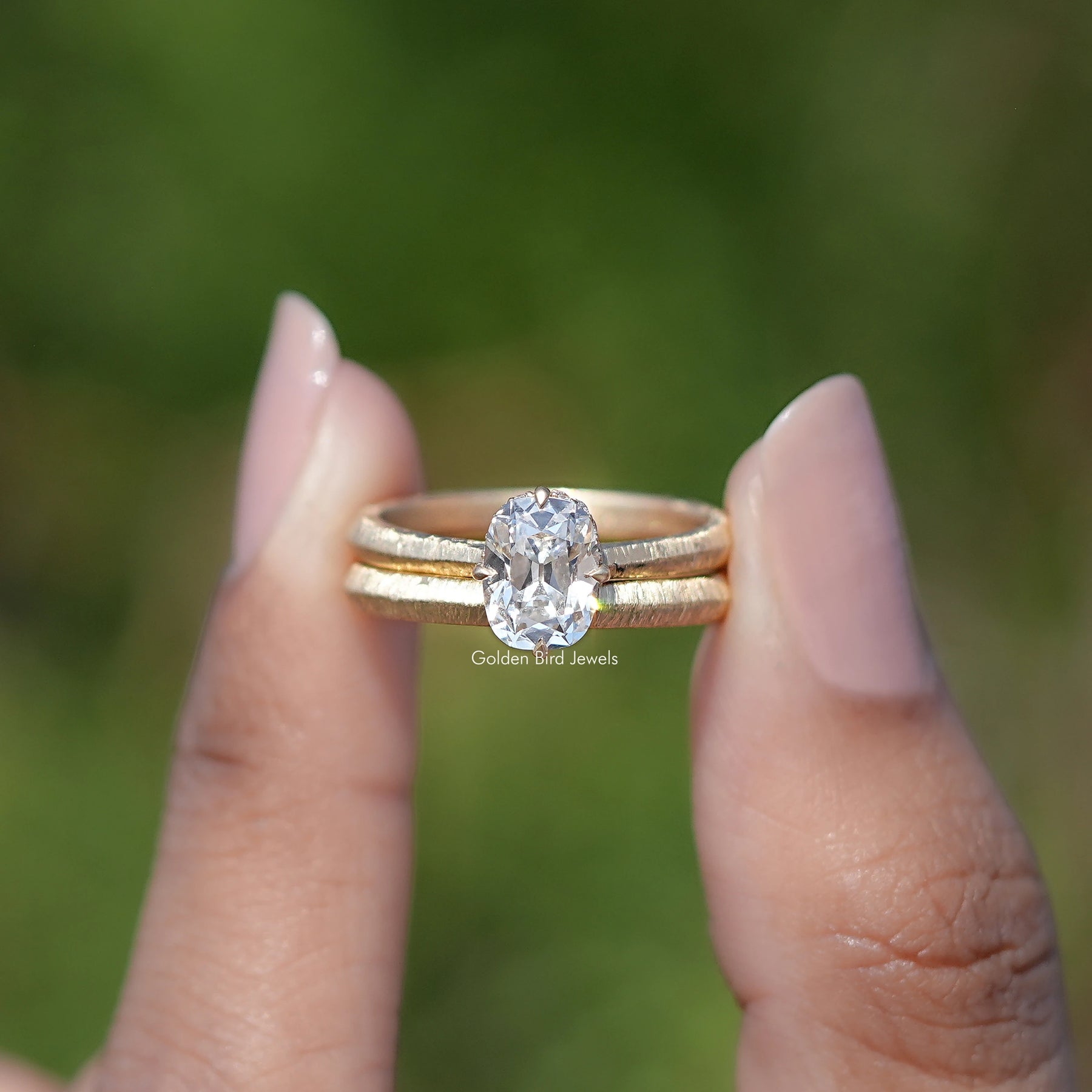Old Mine Cushion Cut Lab Diamond Bridal Ring Set