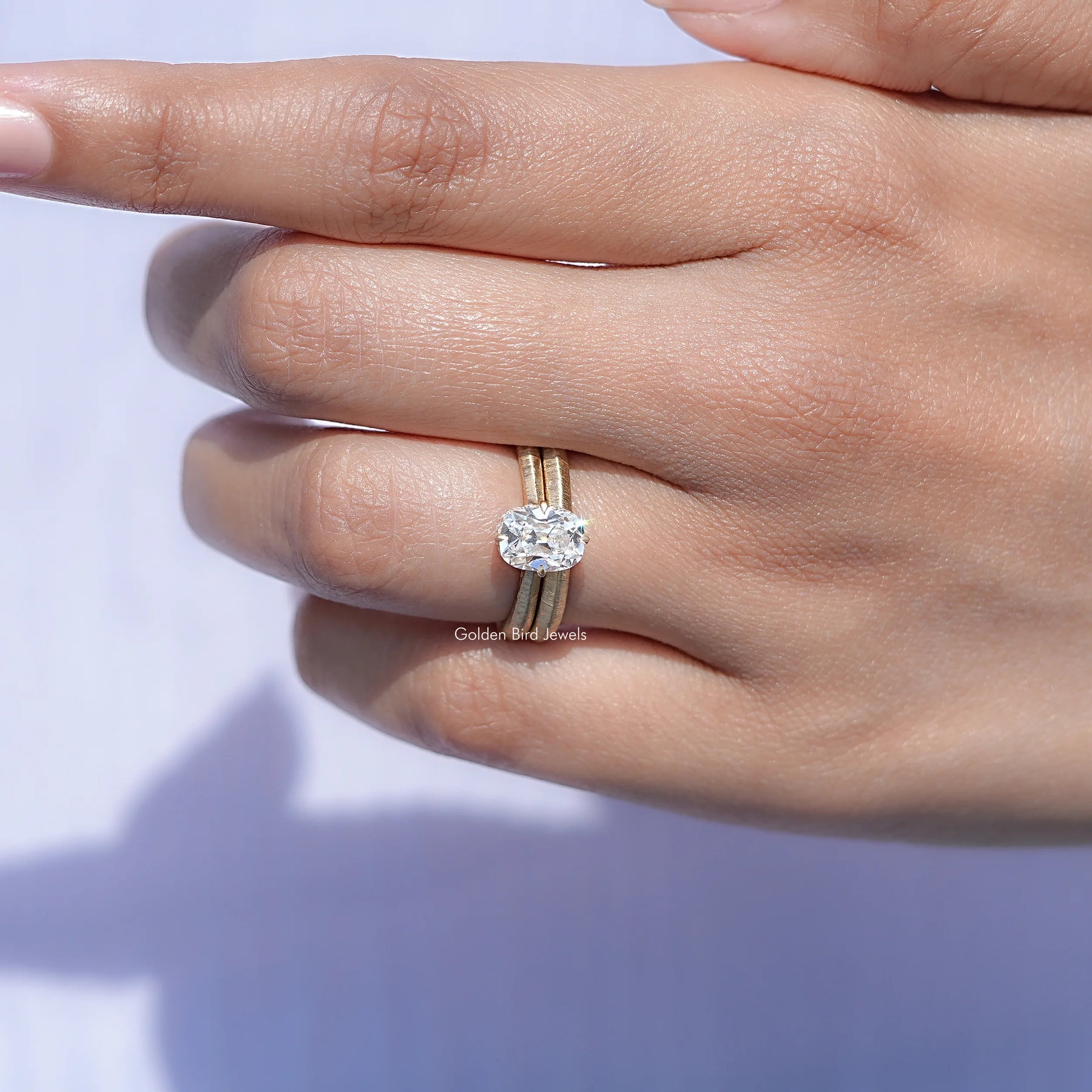 Old Mine Cushion Cut Lab Diamond Bridal Ring Set