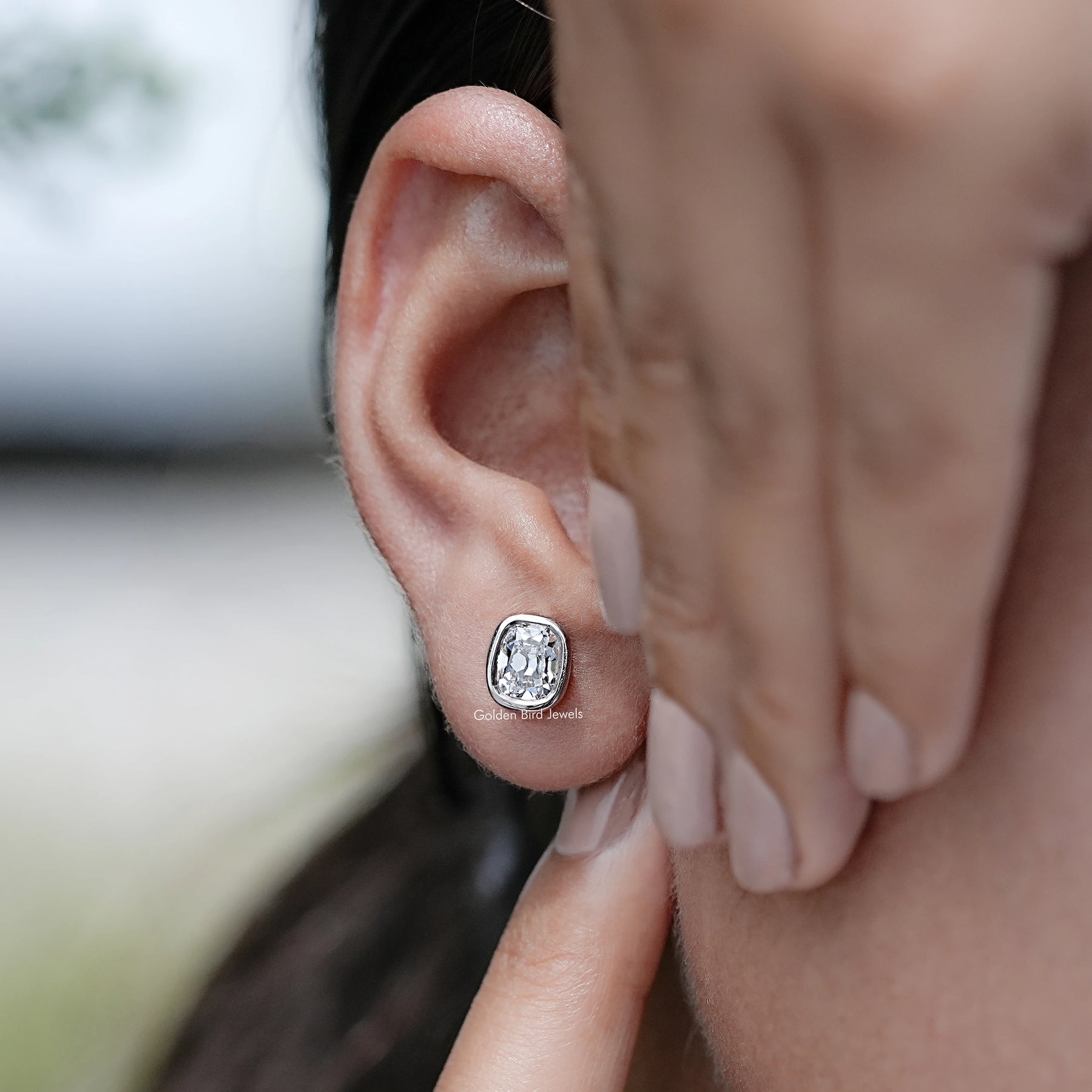 Old Mine Cushion Cut Lab Diamond Stud Earrings