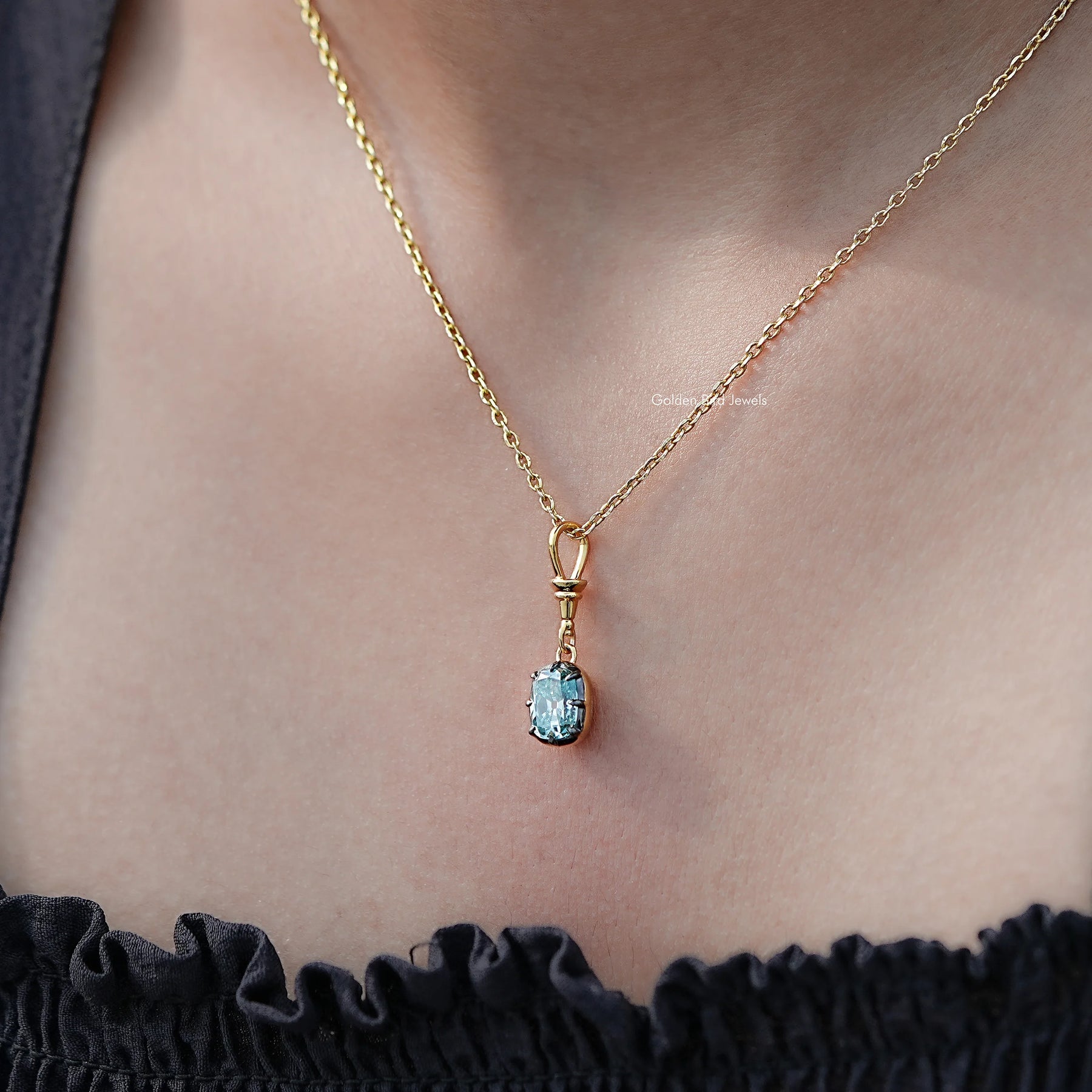 Detailed View Of Old Mine Cushion Moissanite Pendant