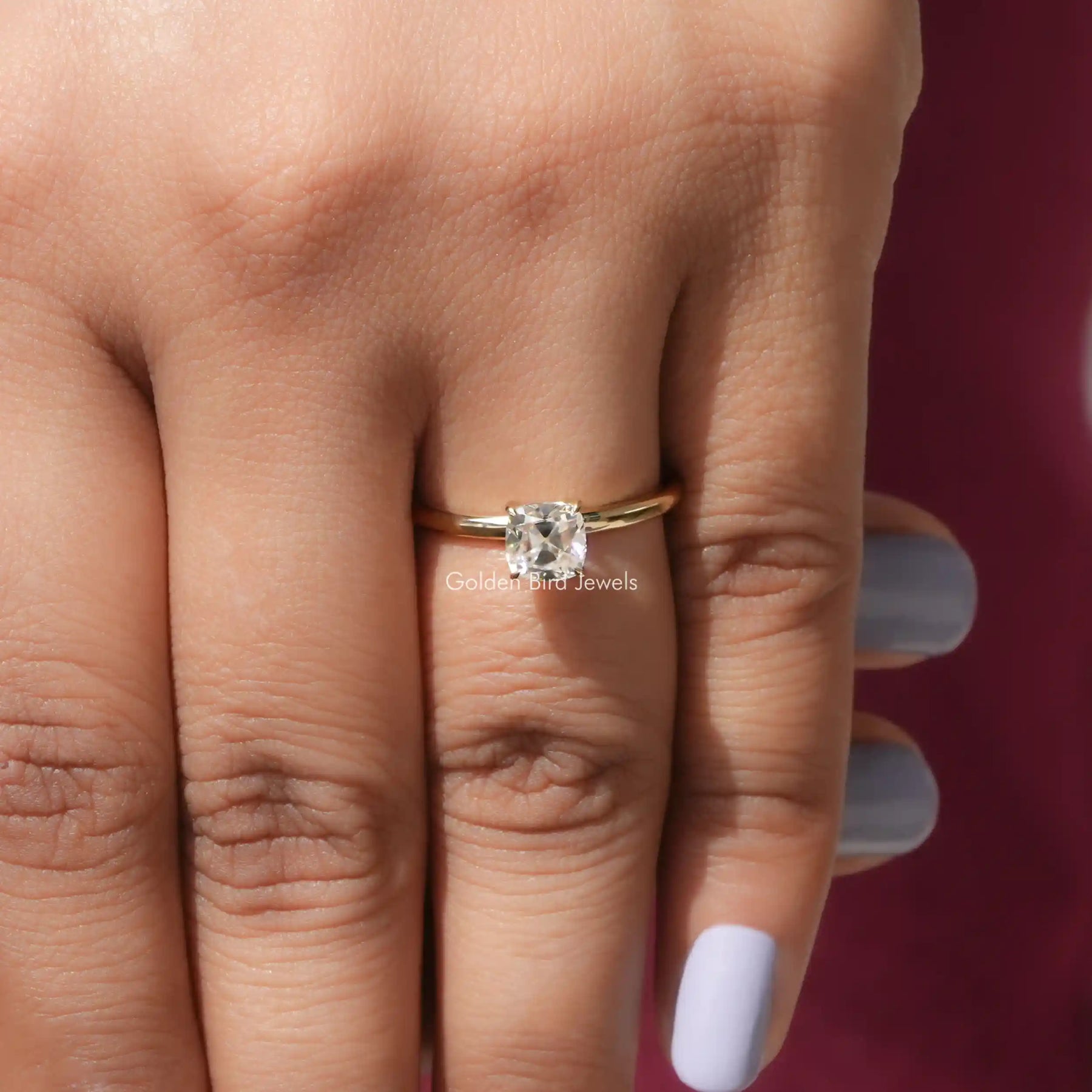 Cushion Cut Moissanite Solitaire Ring In finger