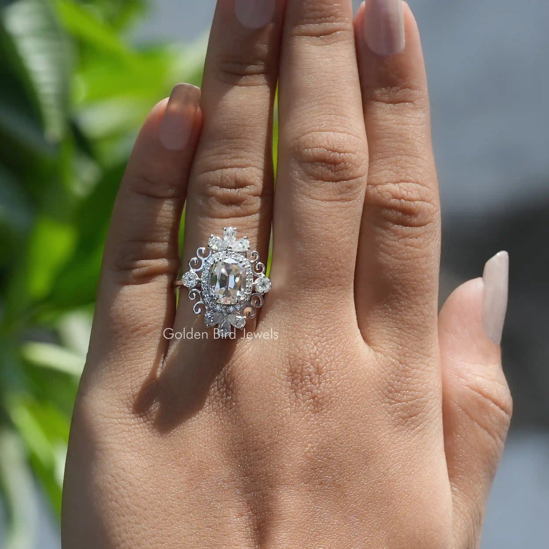 Moissanite Vintage Style Old Mine Cushion Cut Ring In Finger