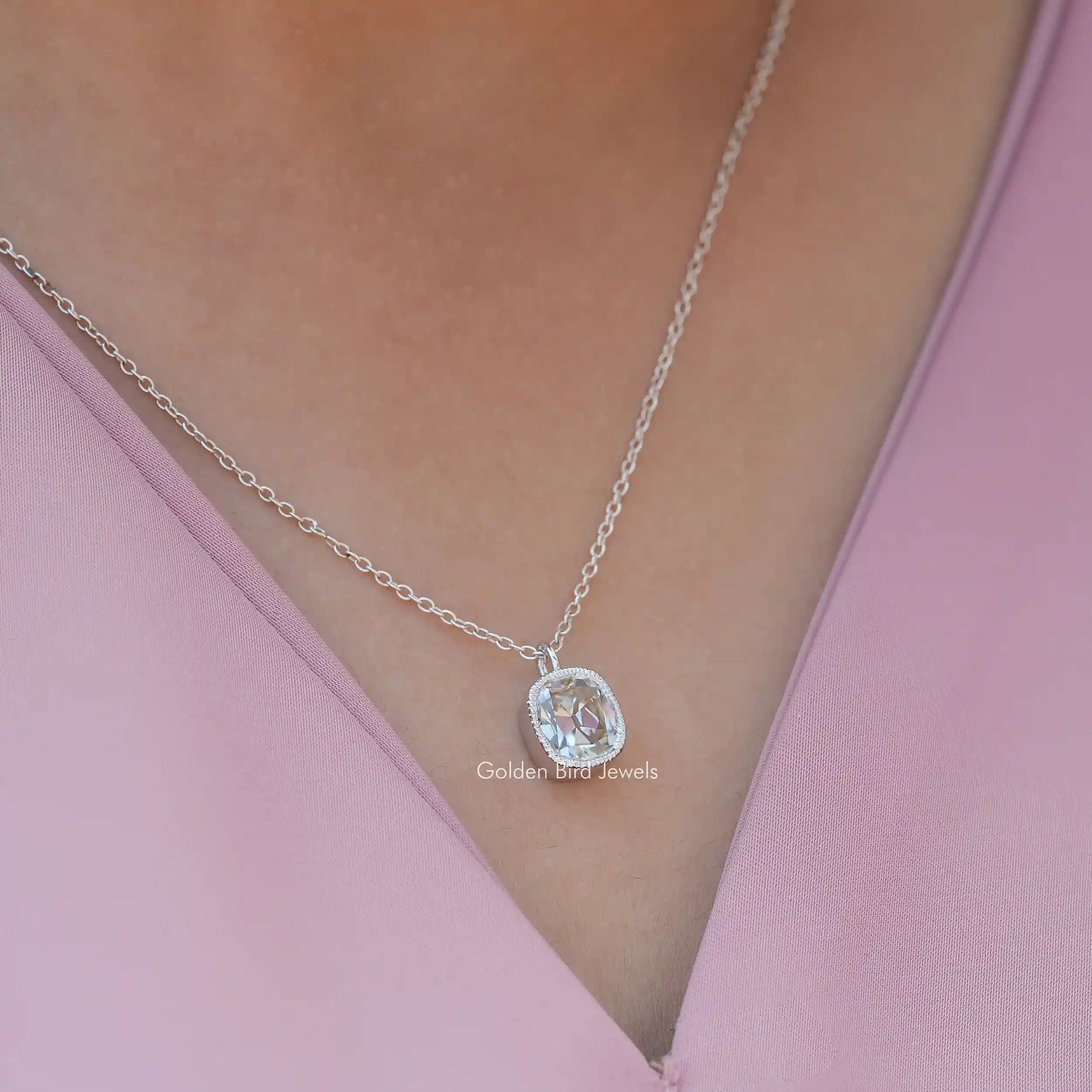 Old Mine Cushion Cut Moissanite Vintage Style Pendant