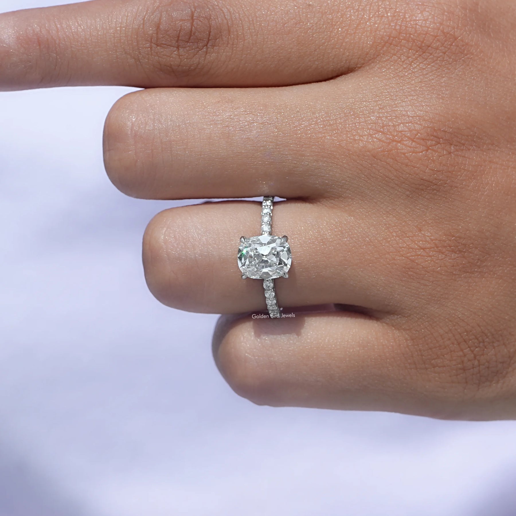 view of a Old Mine Cushion Solitaire Accent Diamond Ring