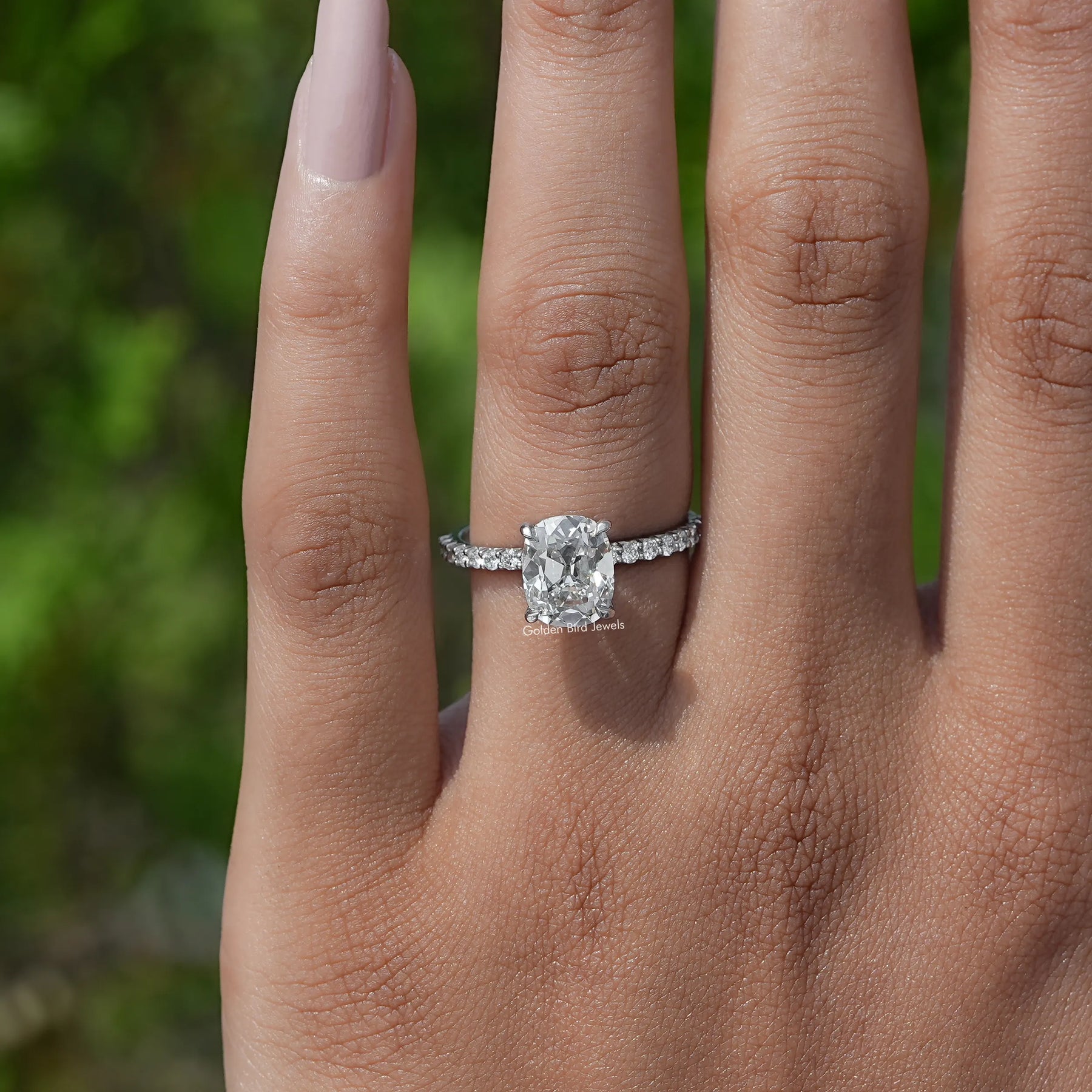 In Finger view of Solitaire Accent Diamond Ring