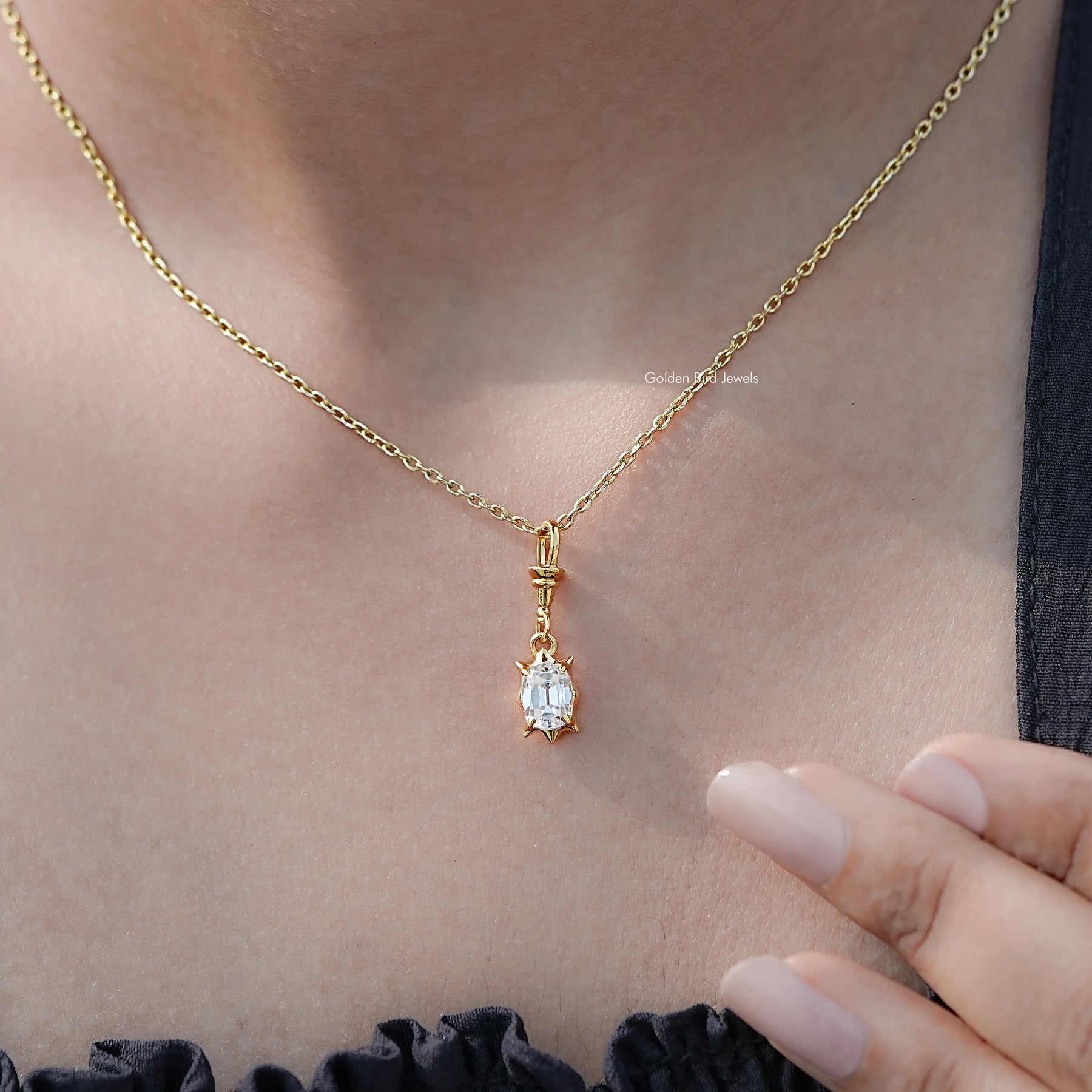 Side View Of Old Mine Cushion Moissanite Pendant