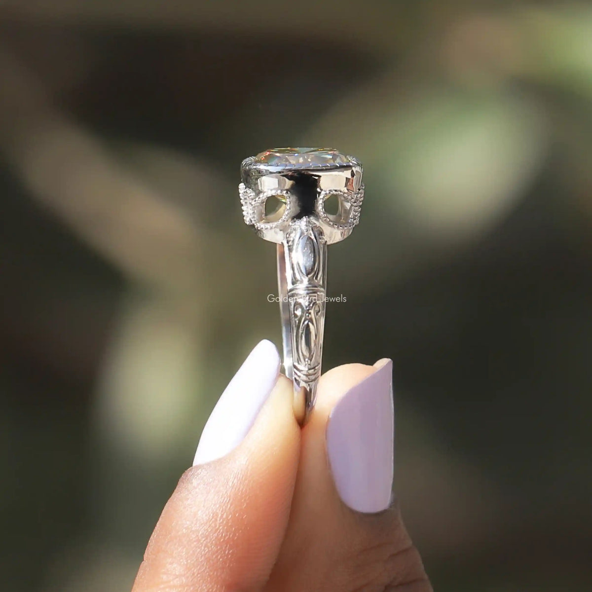 Old Mine Cushion Cut Moissanite Solitaire Ring