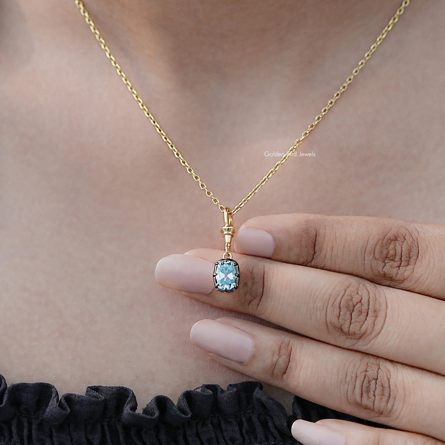 Front View Of Old Mine Cushion Moissanite Pendant