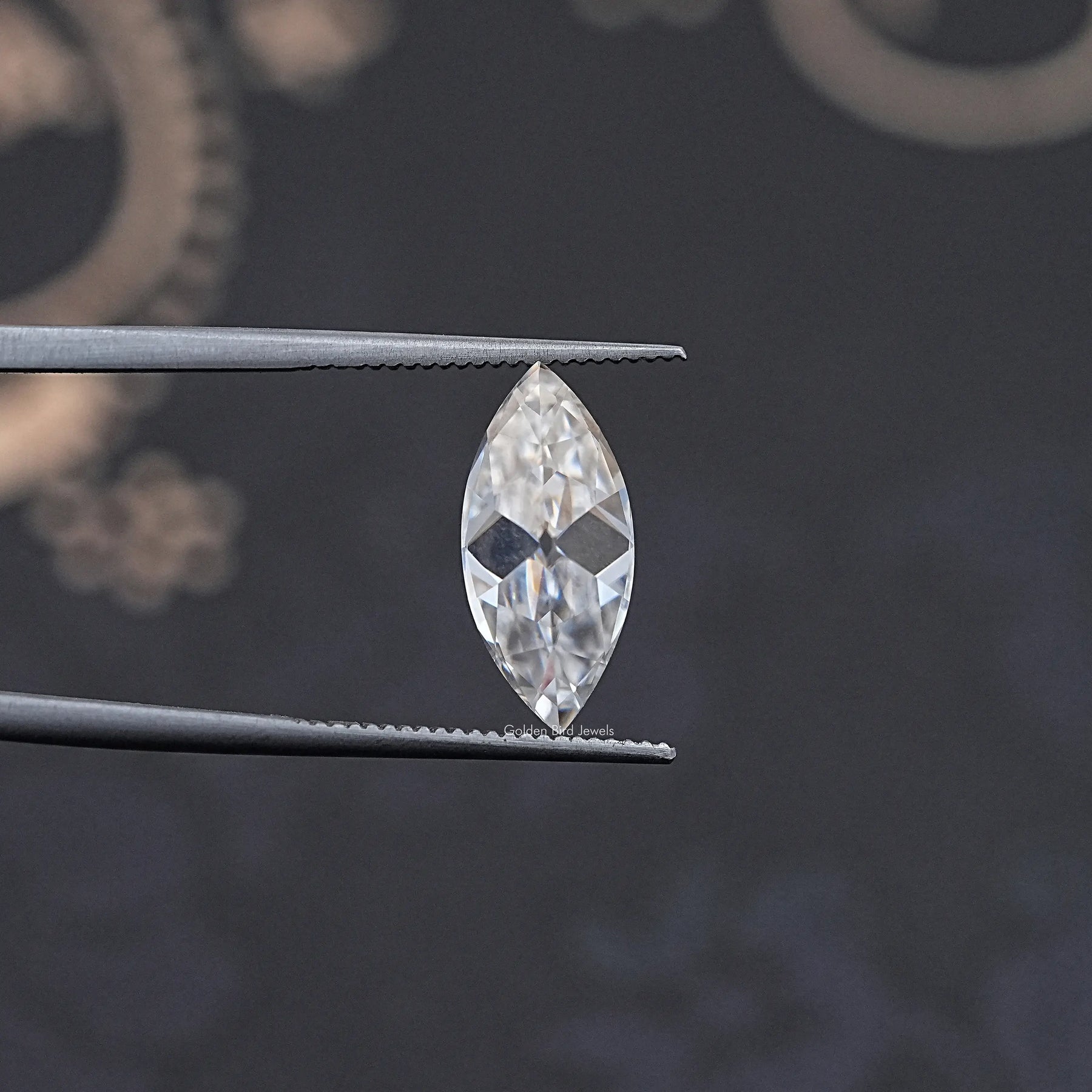 Front View Of Old Mine Marquise Cut Moissanite Loose Stone