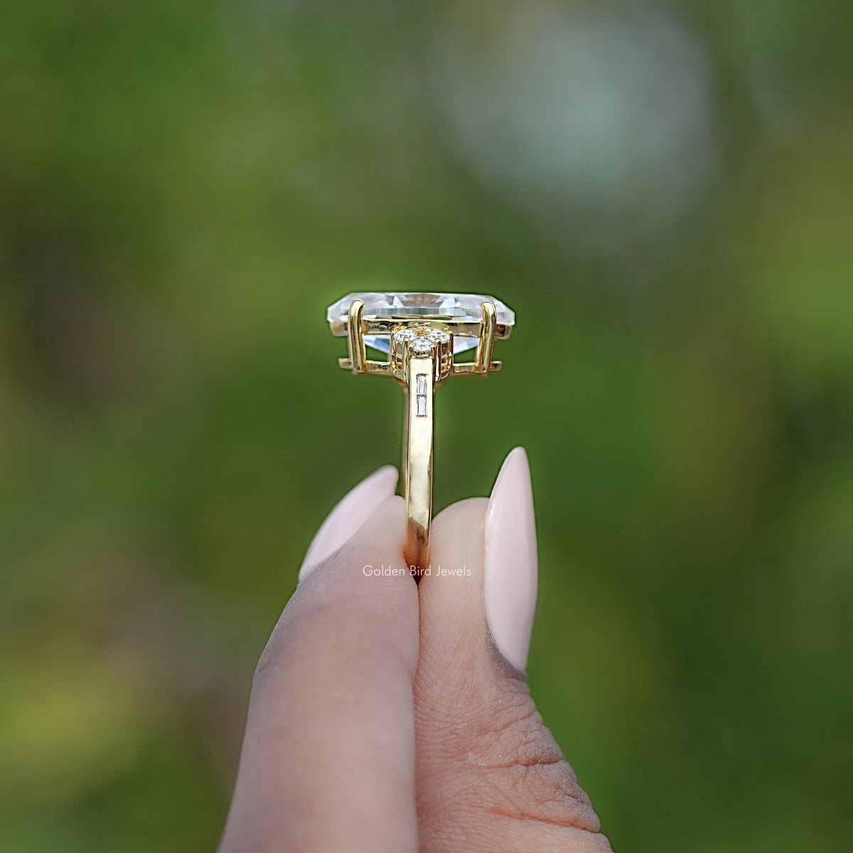 Old Mine Moval Moissanite Accent Set Ring