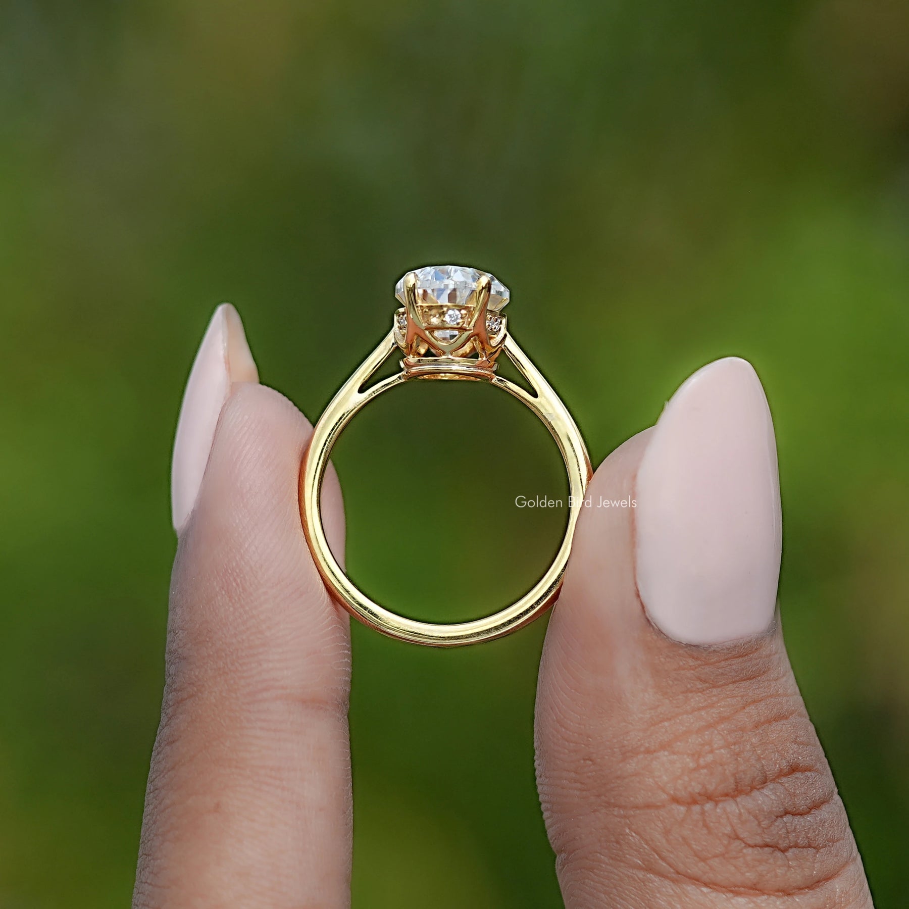 Old Mine Moval Moissanite Hidden Halo Ring