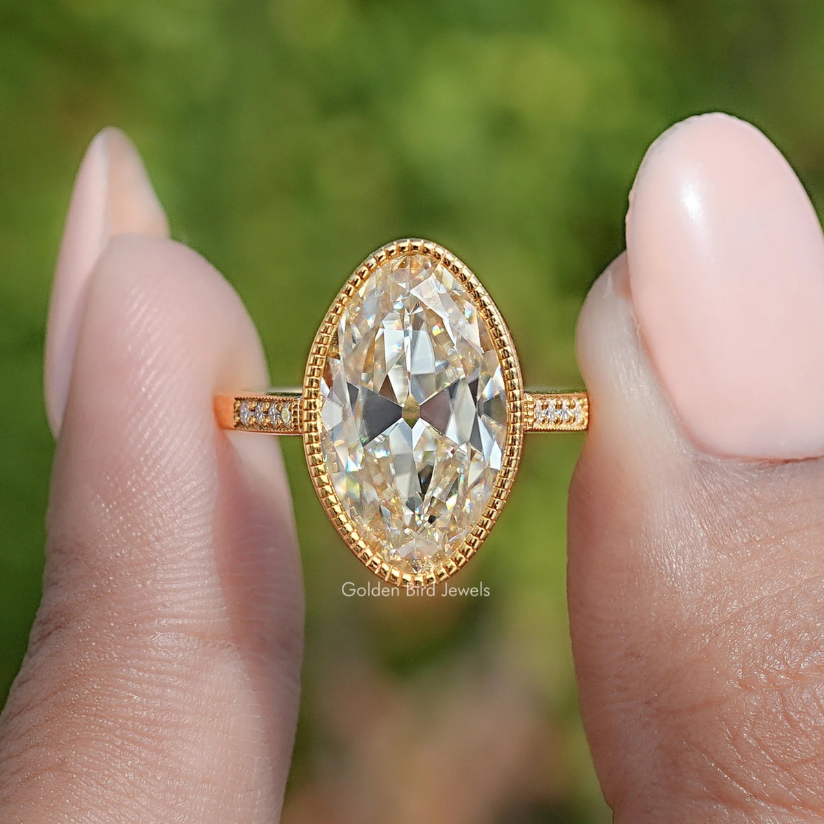 Old Mine Moval Moissanite Milgrain Accent Ring