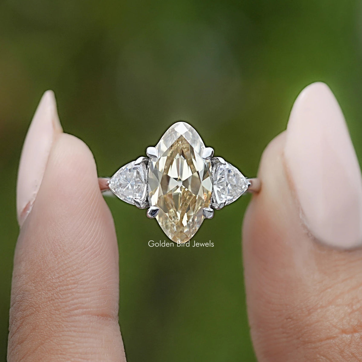 Old Mine Moval Moissanite Three Stone Ring