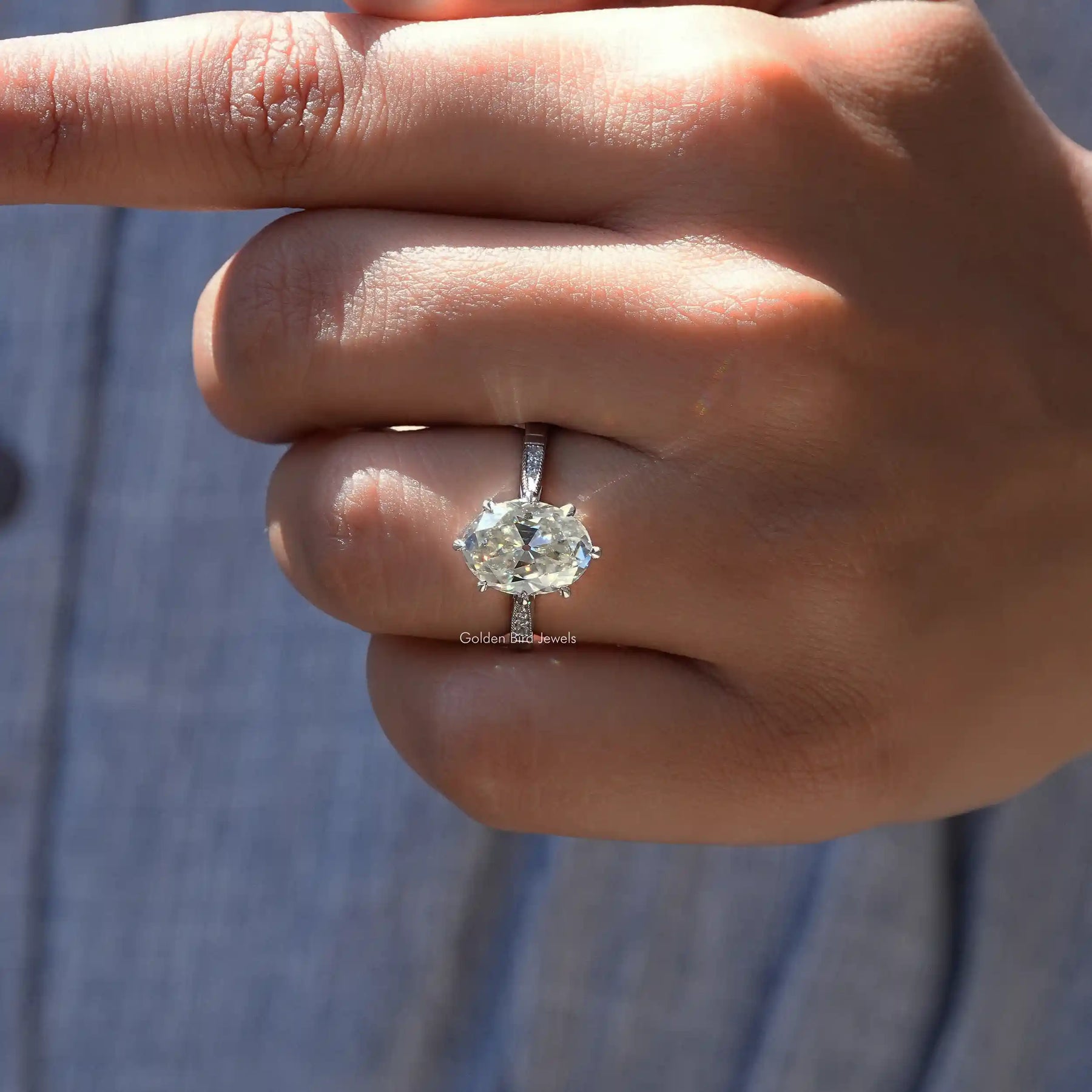 View of Moissanite Oval Cut Accent Ring In White Gold