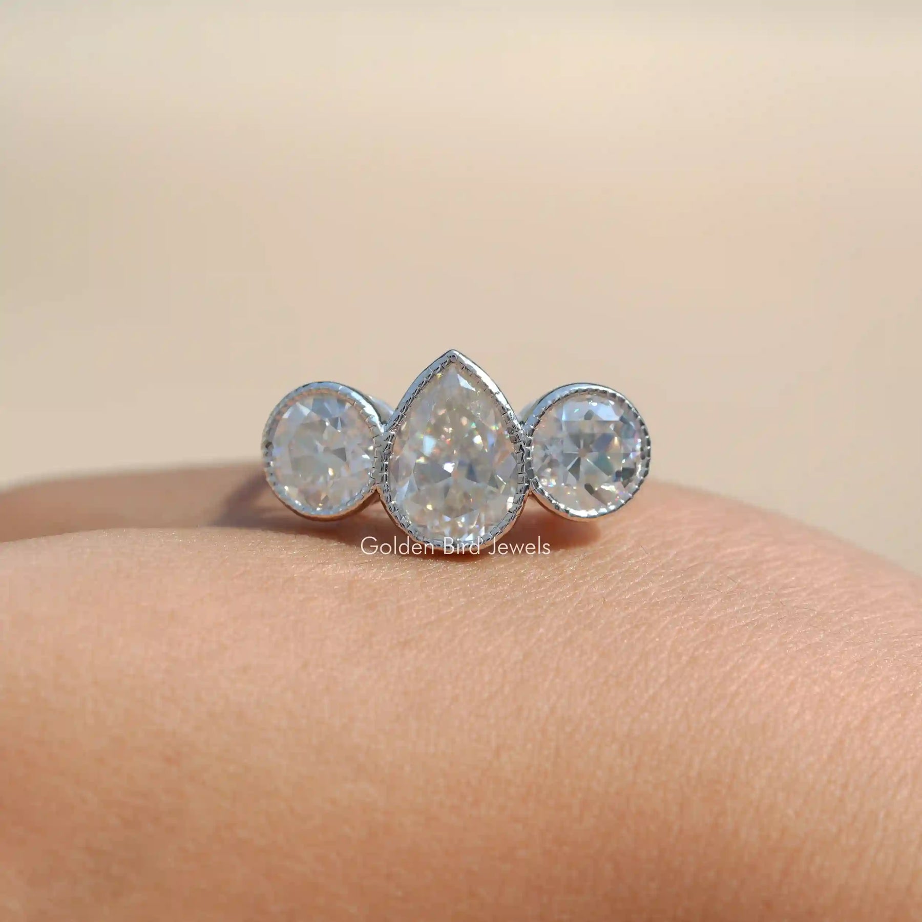 View of Moissanite Old Mine Pear Cut Ring