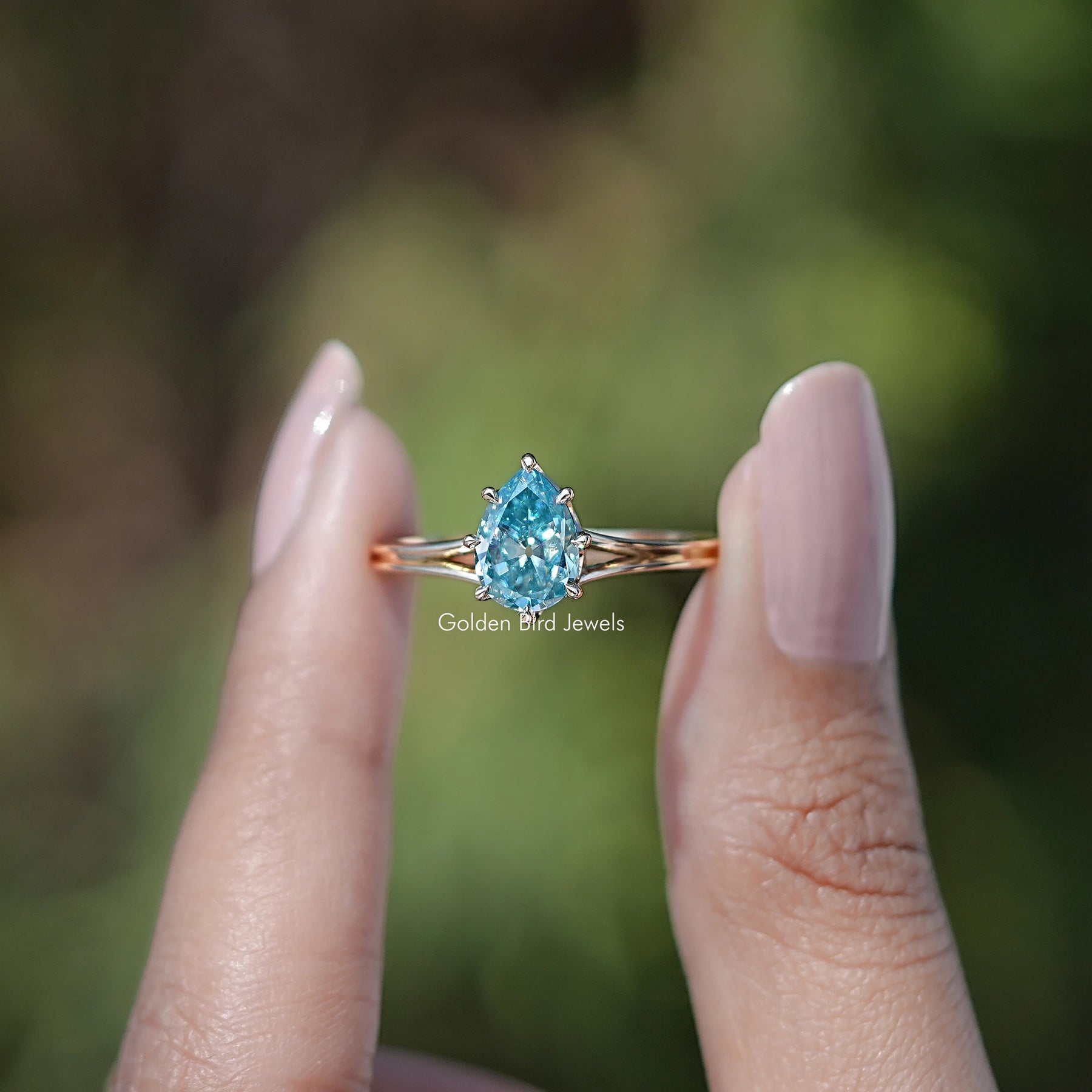 Old Mine Pear Cut Moissanite Split Shank Ring
