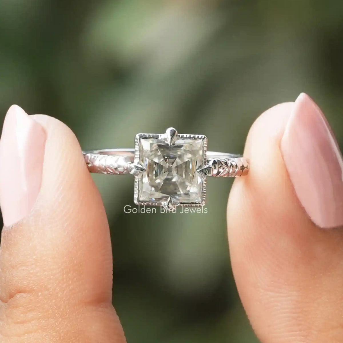 Old Mine Princess Cut Moissanite Solitaire Ring