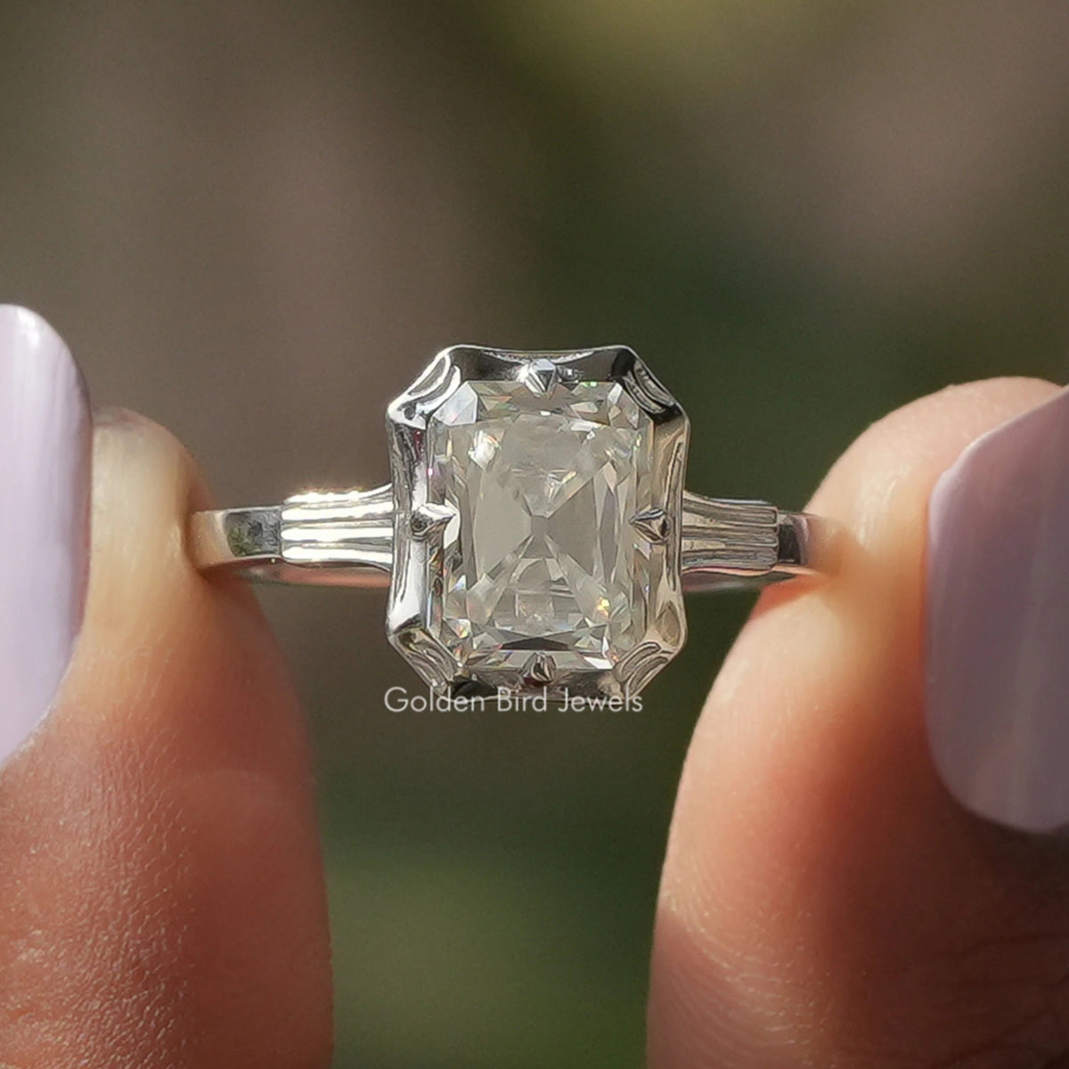 Old Mine Radiant Cut Moissanite Solitaire Ring