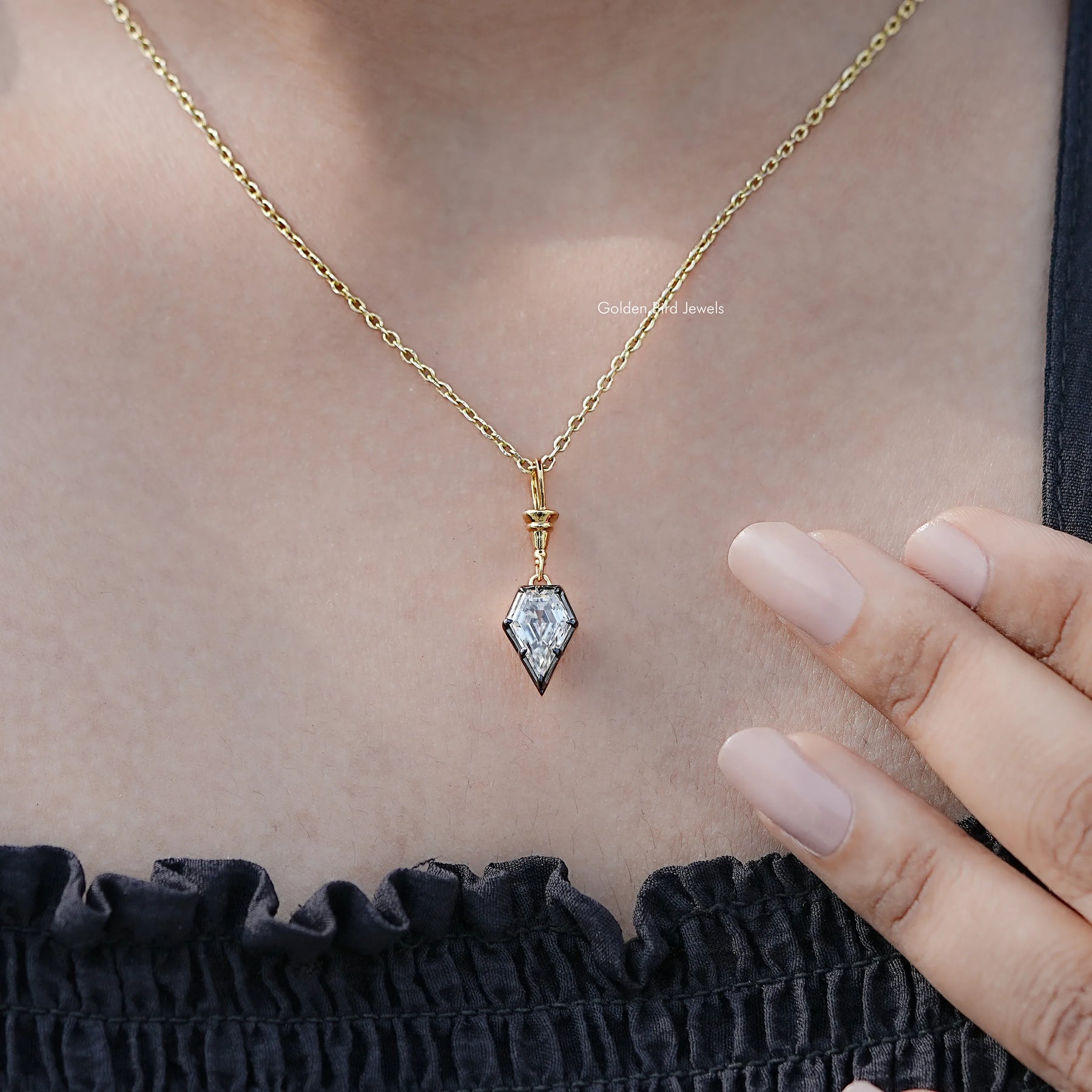 Side View Of Old Mine Shield Moissanite Pendant