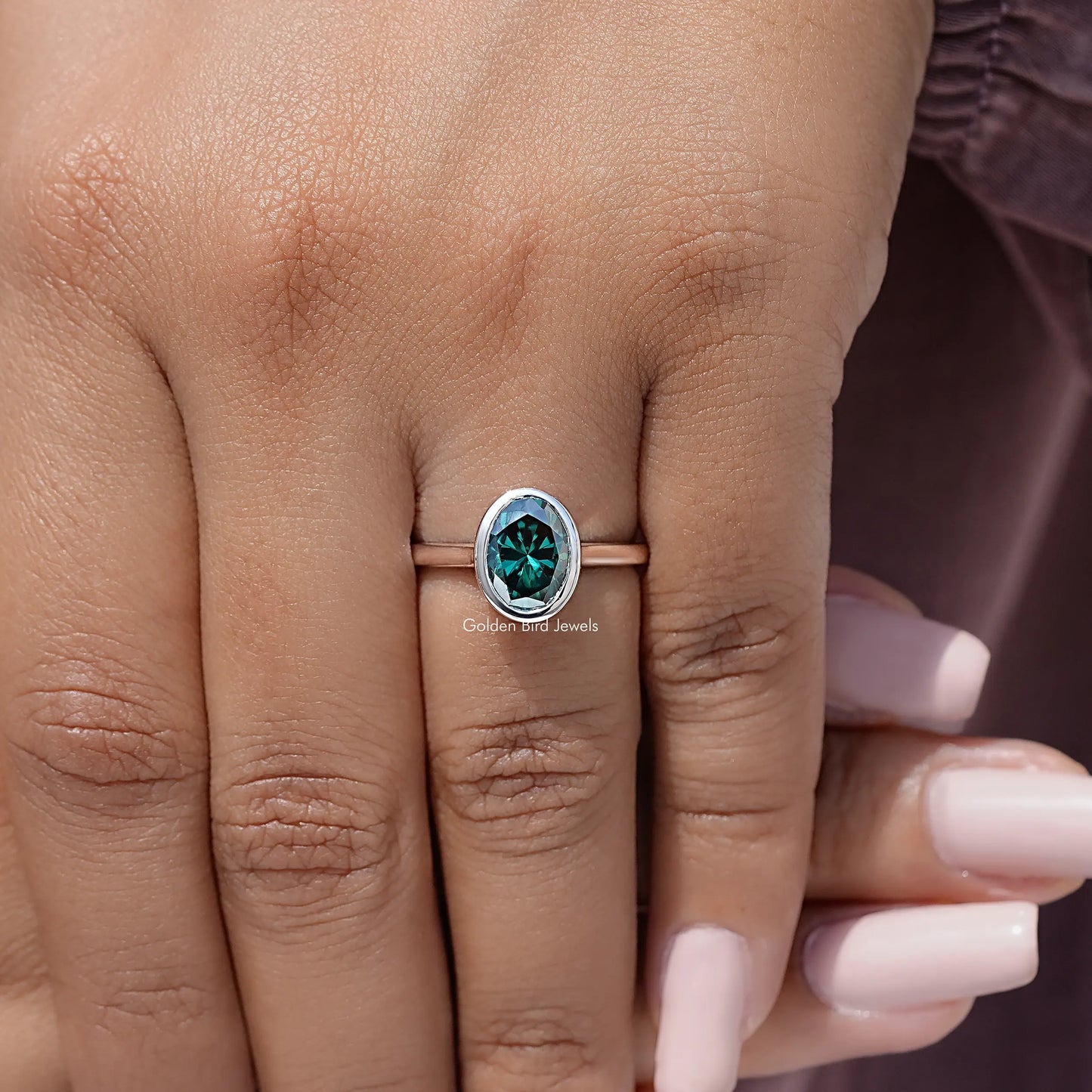 Oval Moissanite Diamond Bezel Set Wedding Ring